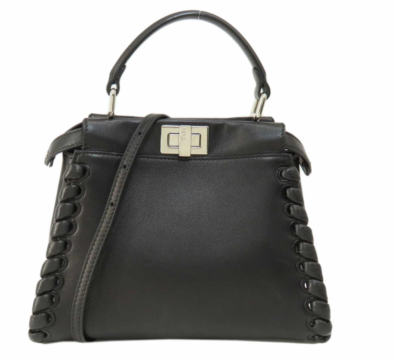 Pre owned Mini Whipstitched Peekaboo Fendi Black Leather handbag with a strap