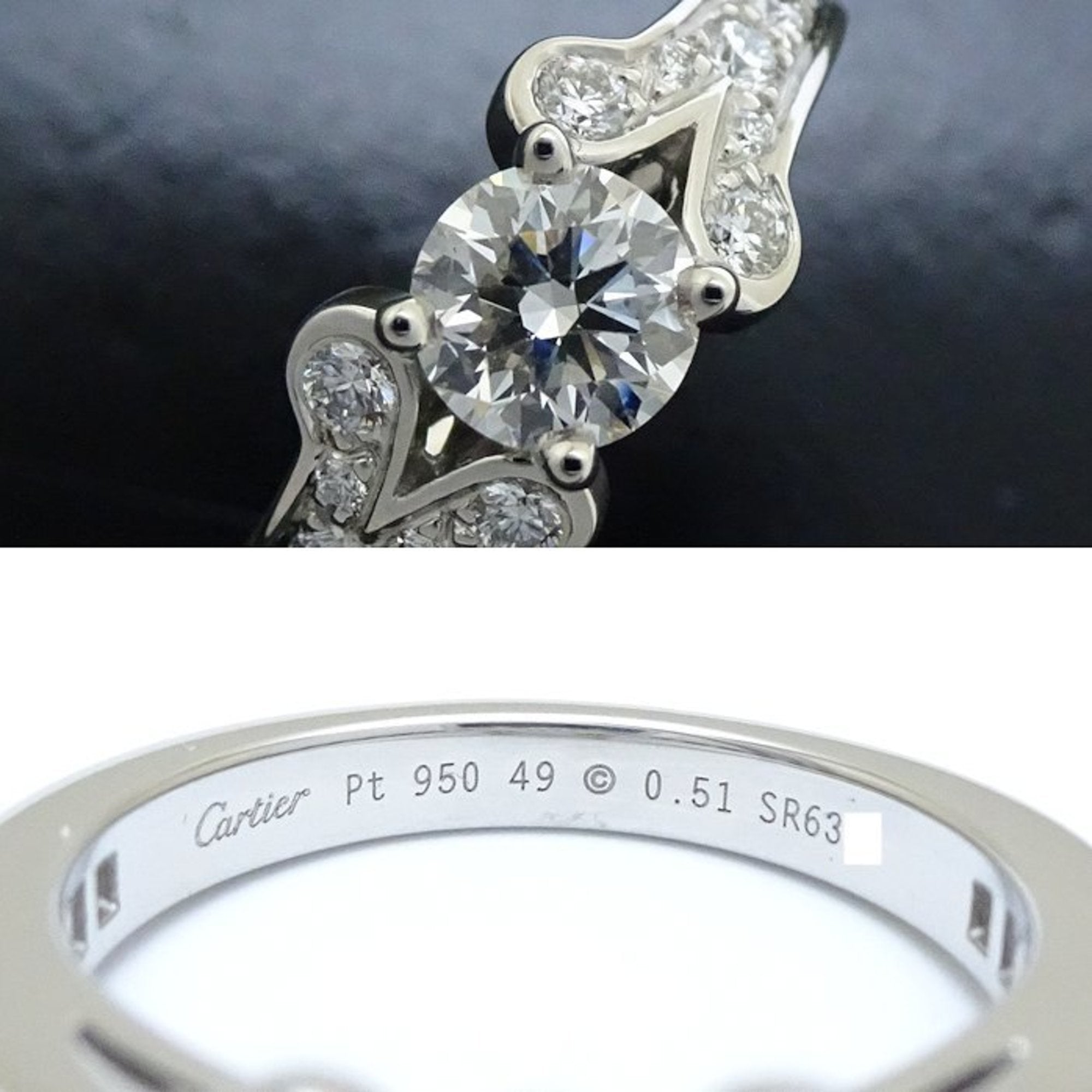 Pre-owned Cartier Ballerine Platinum 950 Diamond Ring set with a 0.51 G color VVS1 brilliant round cut diamond