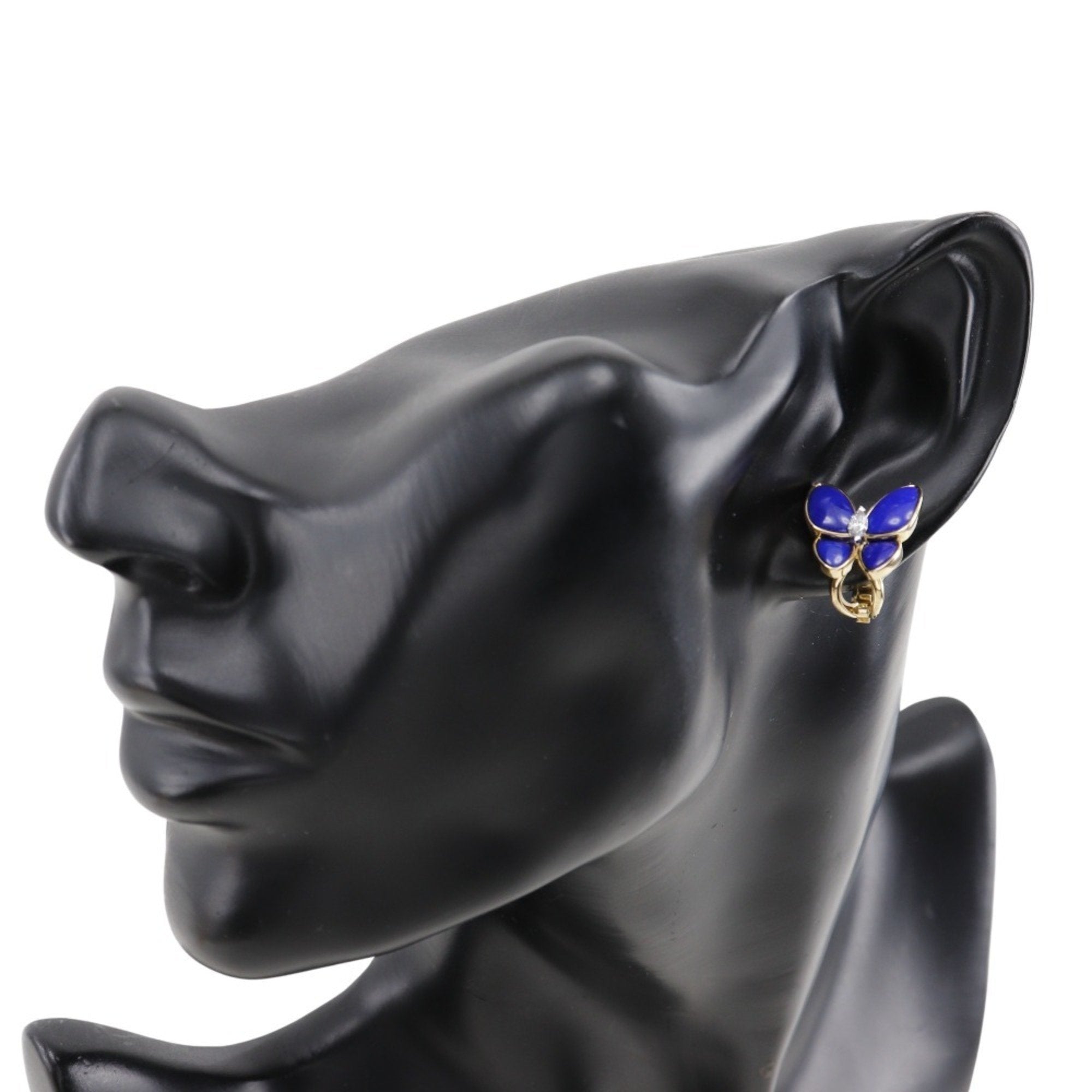 Pre-owned 18K yellow gold Van Cleef & Arpels Two Butterfly earrings with diamonds, and Lapis Lazuli.