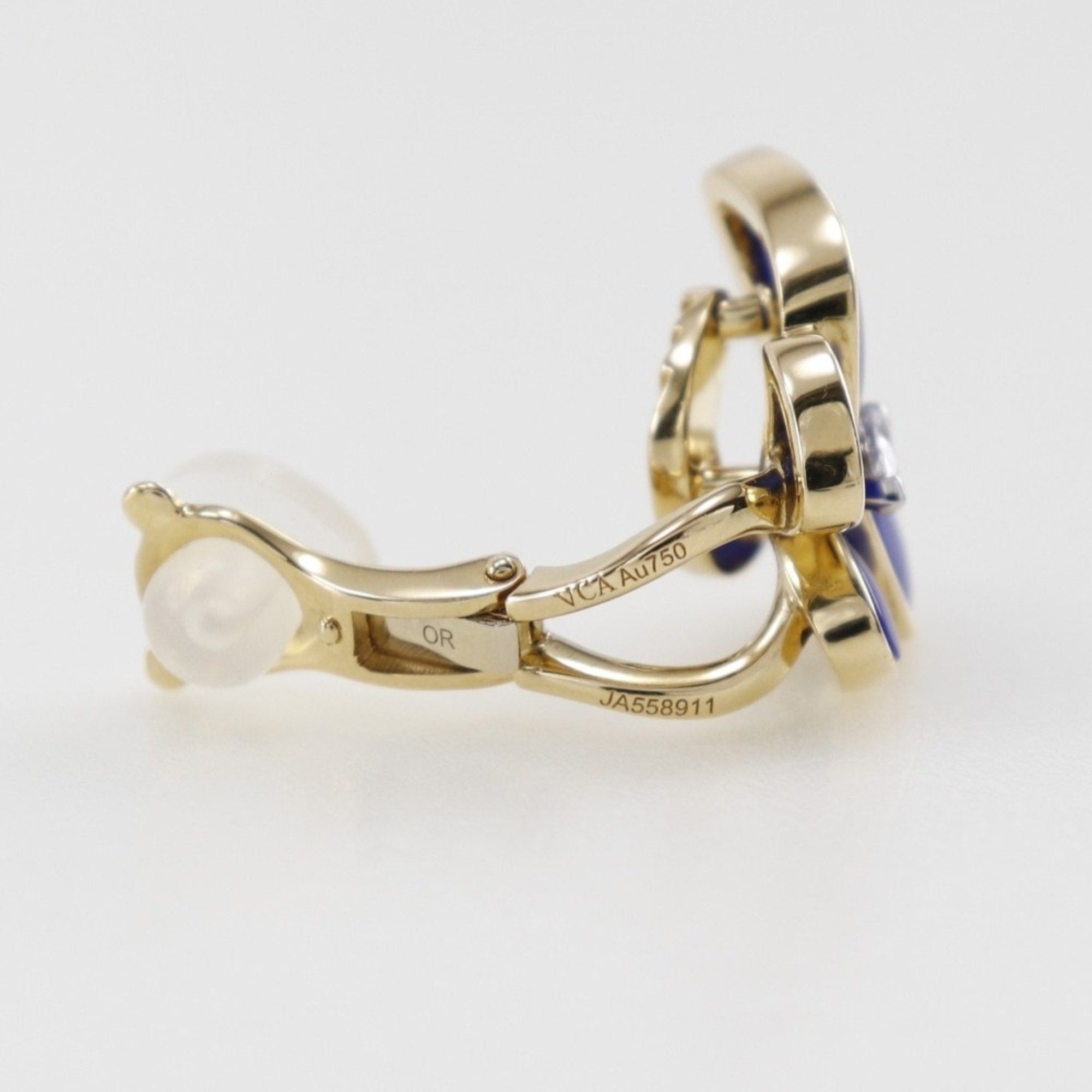 Pre-owned 18K yellow gold Van Cleef & Arpels Two Butterfly earrings with diamonds, and Lapis Lazuli.