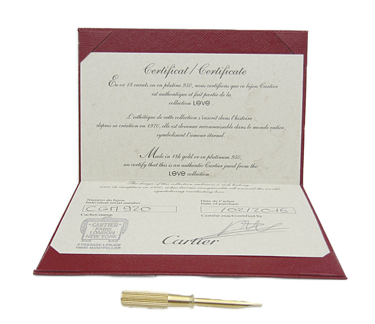 Pulsera Cartier LOVE en oro amarillo de 18 quilates con destornillador
