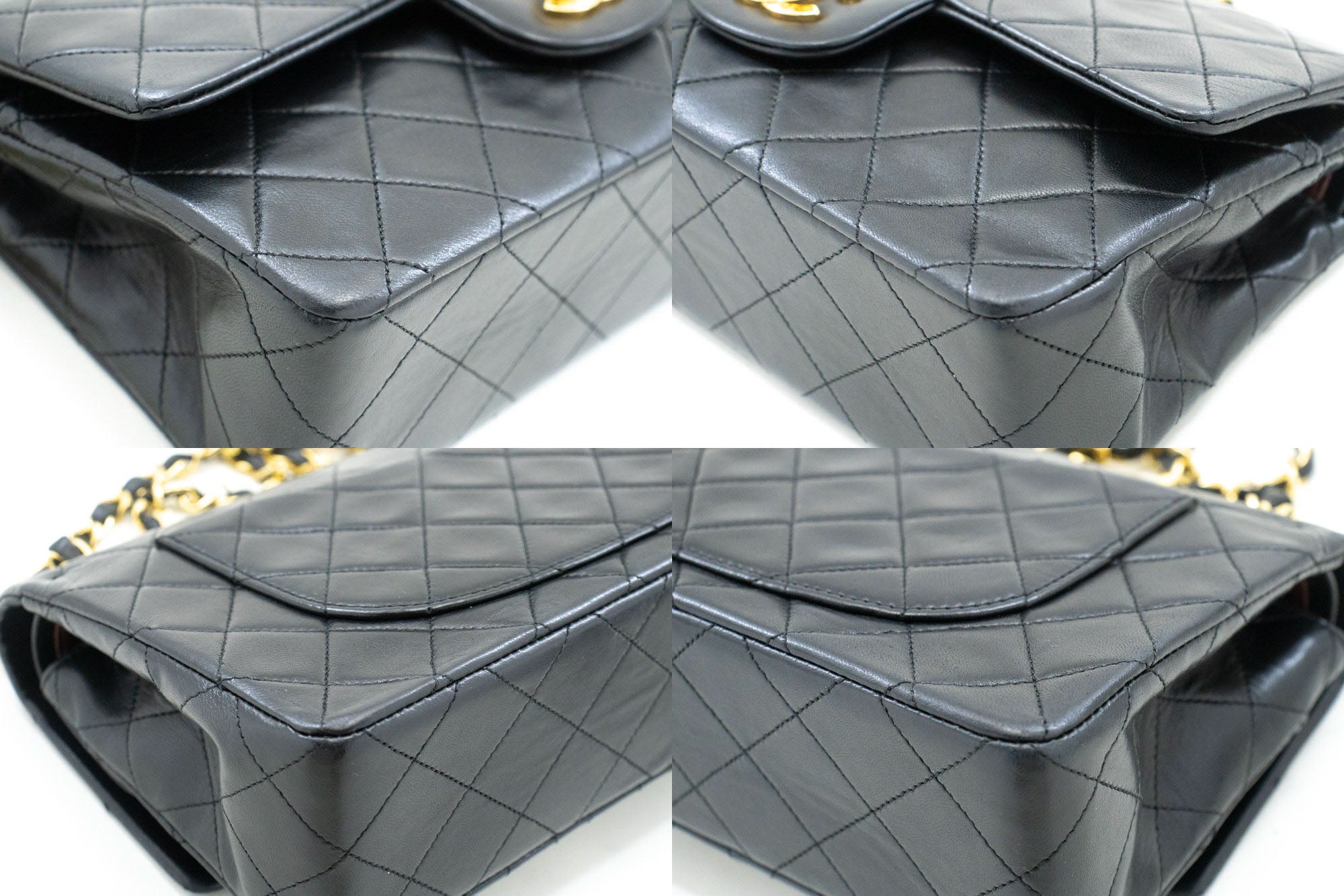 Vintage Chanel Timeless double flap handbag comes in classic black color