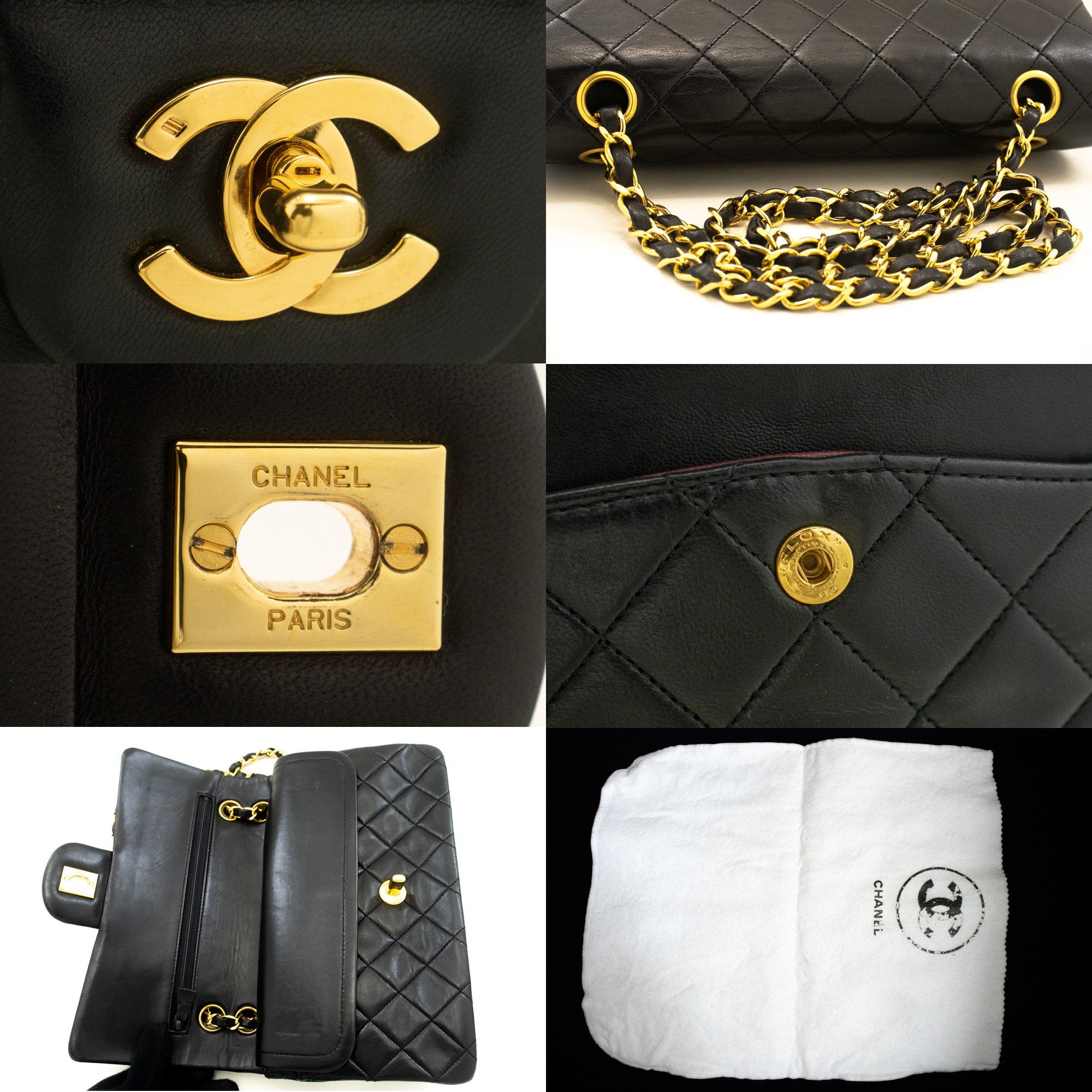 Vintage Chanel Timeless double flap handbag comes in classic black color