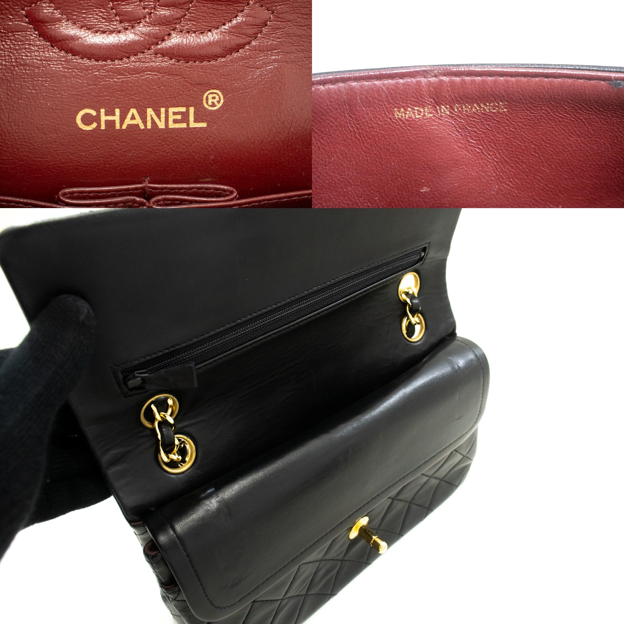 Vintage Chanel Timeless double flap handbag comes in classic black color