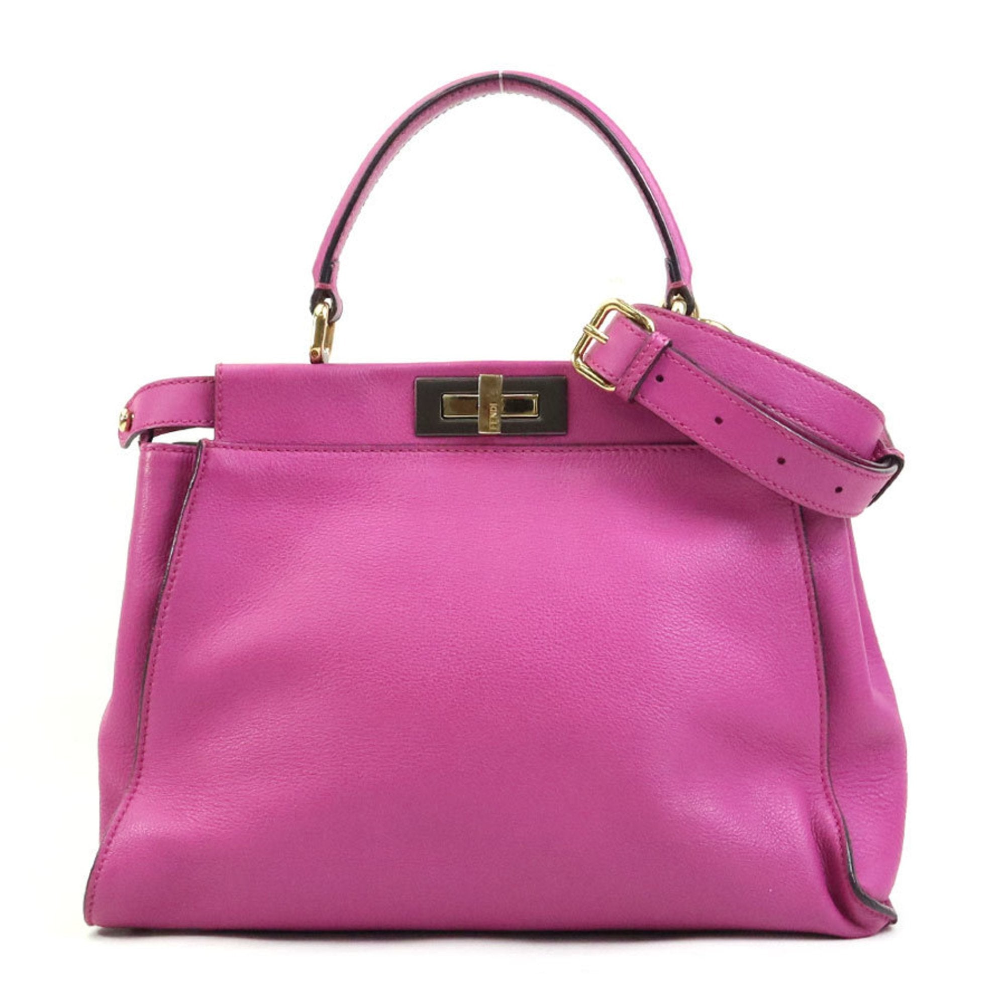 Pre-owned pink leather Fendi Peekaboo handbag with long strap