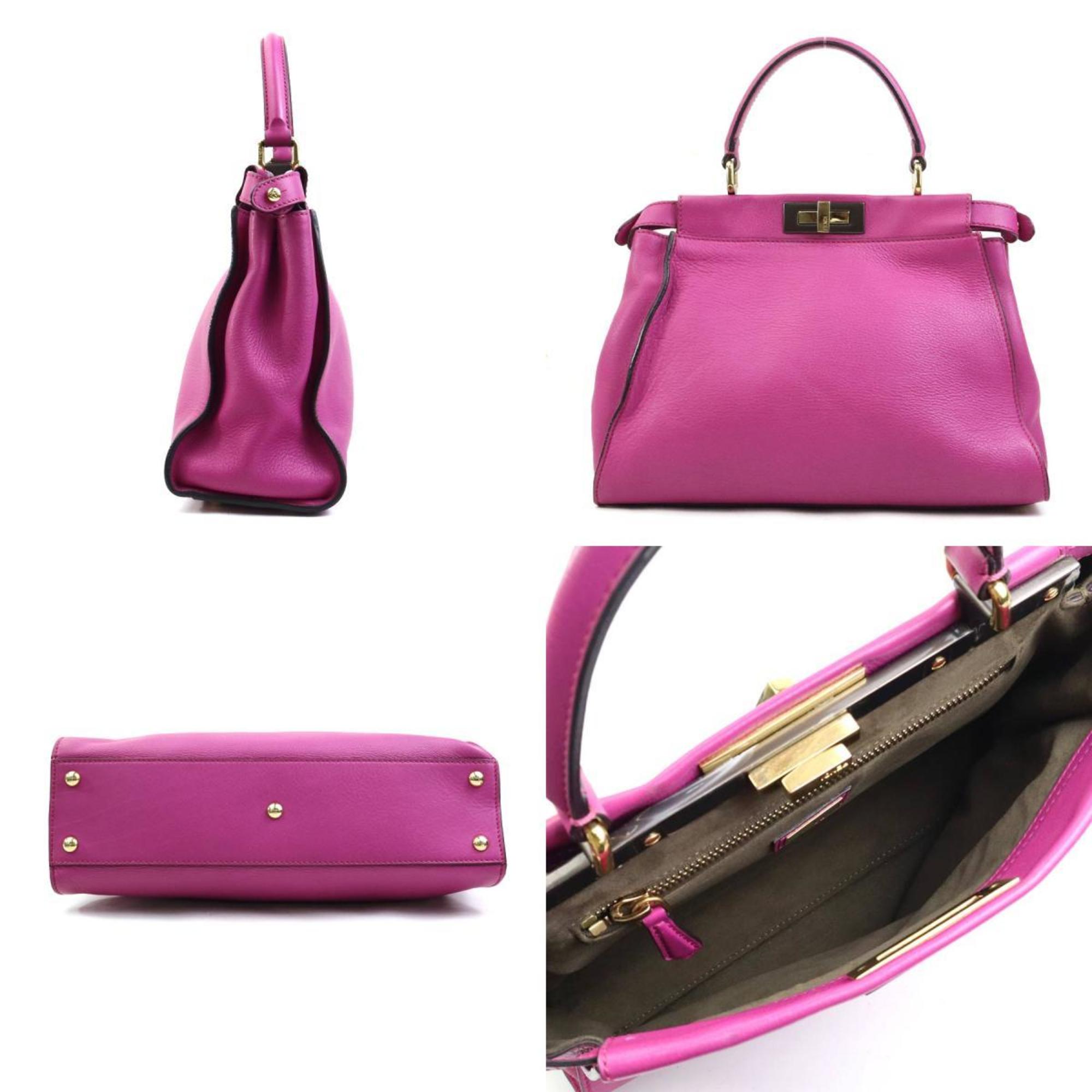 Pre-owned pink leather Fendi Peekaboo handbag with long strap