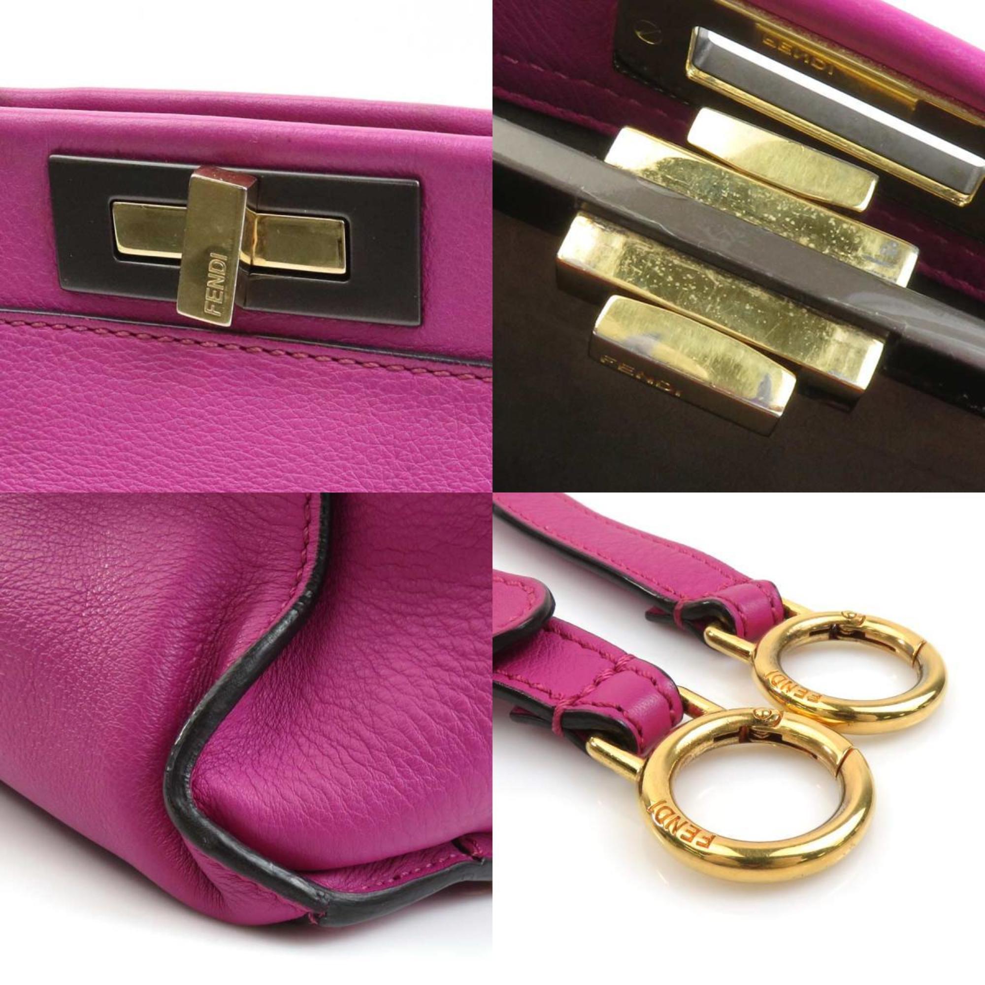Pre-owned pink leather Fendi Peekaboo handbag with long strap