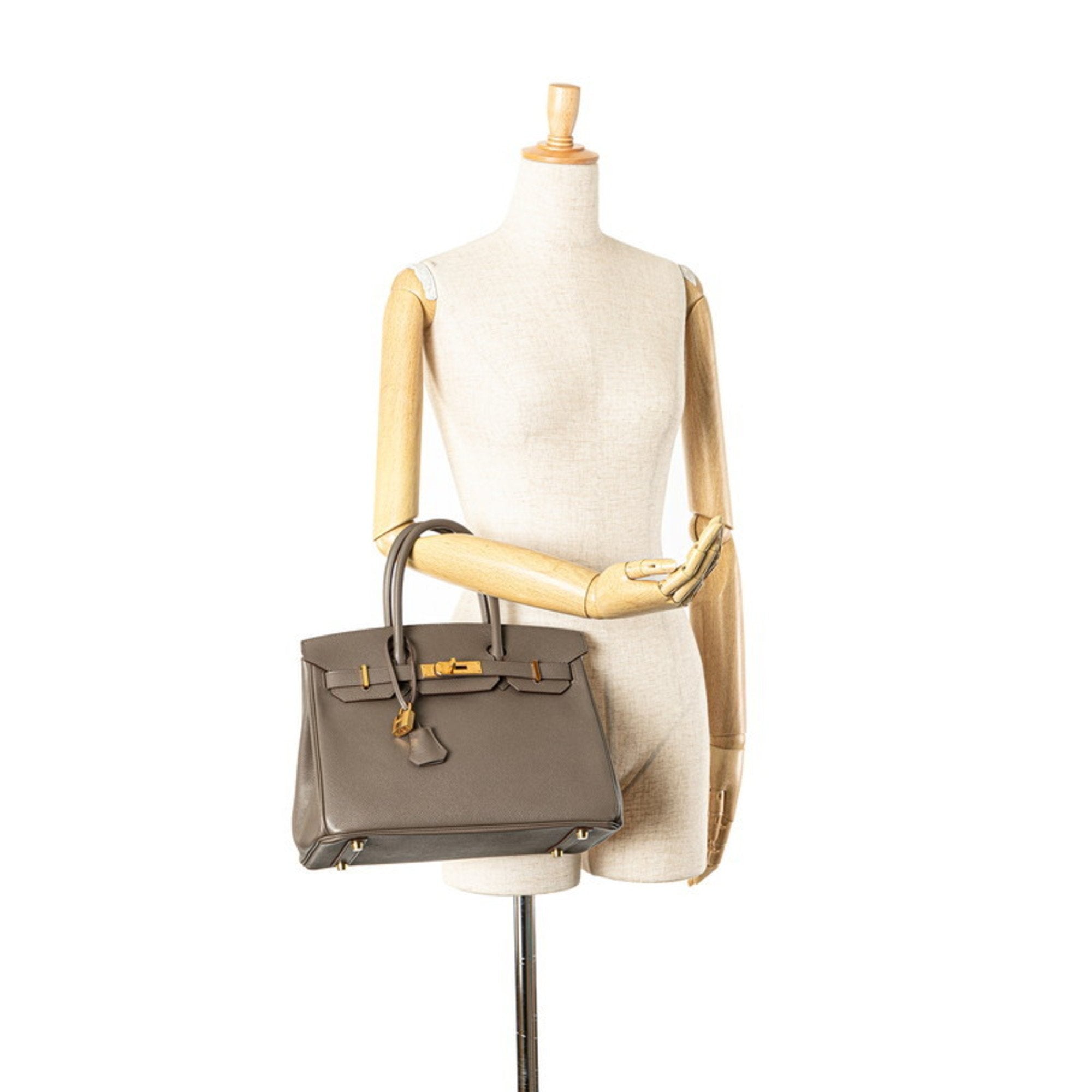 Pre-owned Hermès Birkin 30 handbag in grey leather and gold plated hardware