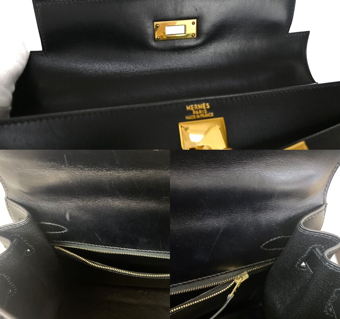 Black Hermes Kelly 28 handbag with a strap