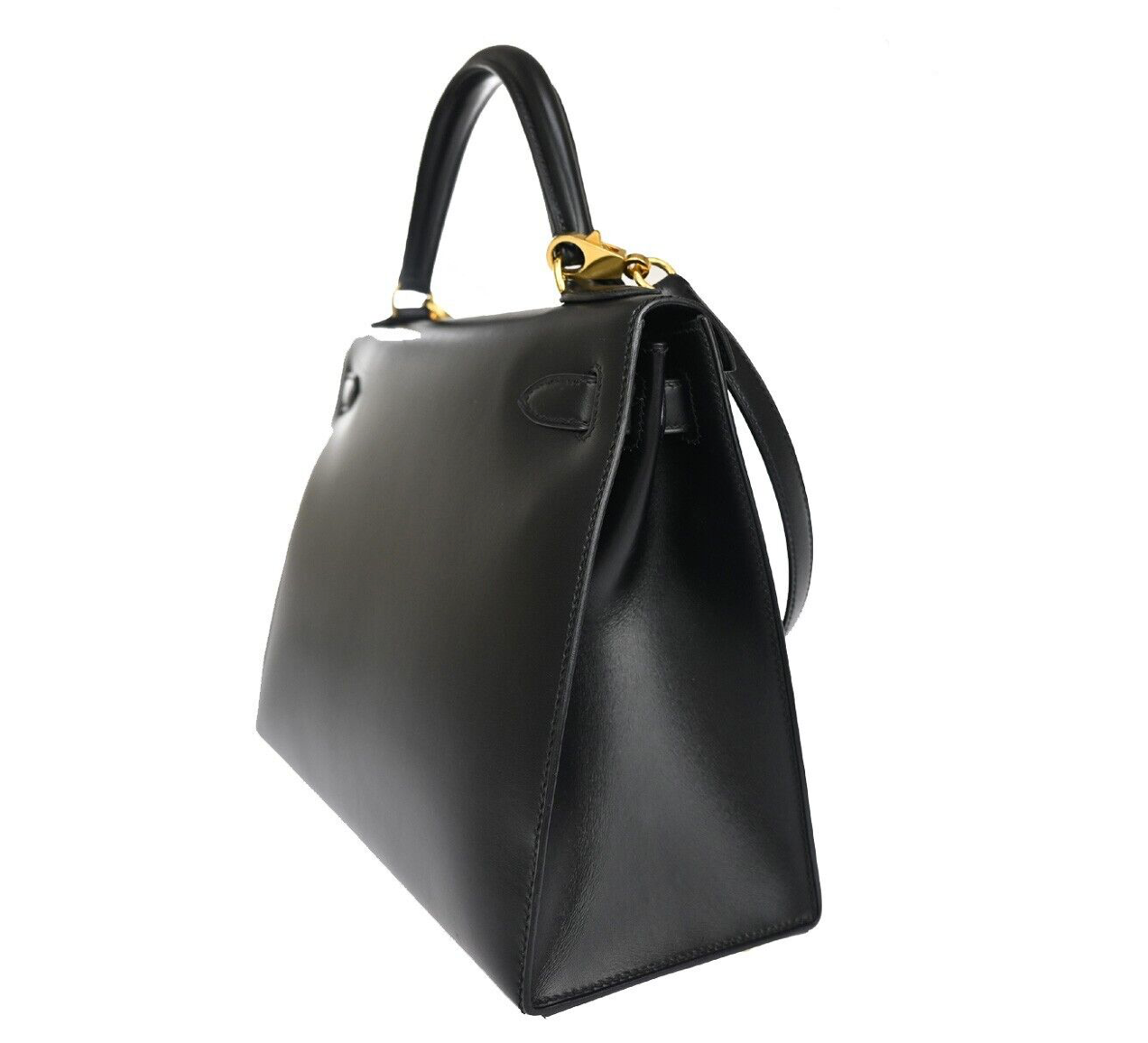 Black Hermes Kelly 28 handbag with a strap