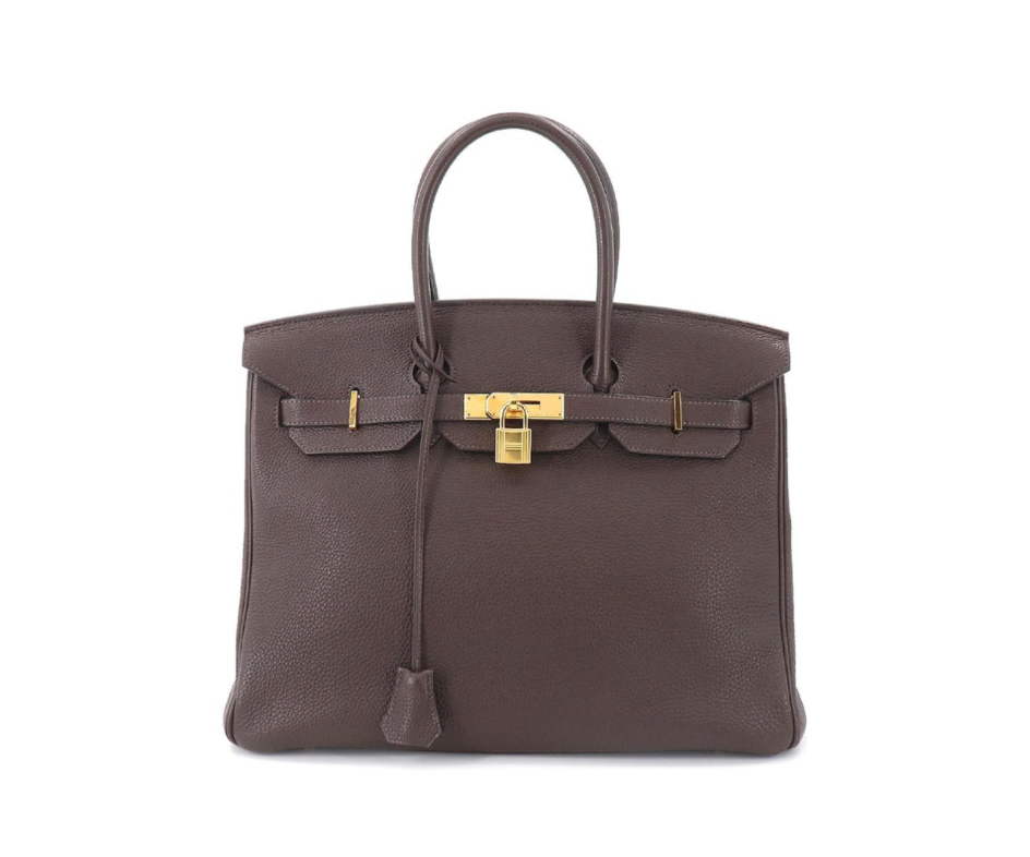 Brown Hermés Birkin 35 leather handbag with accessories