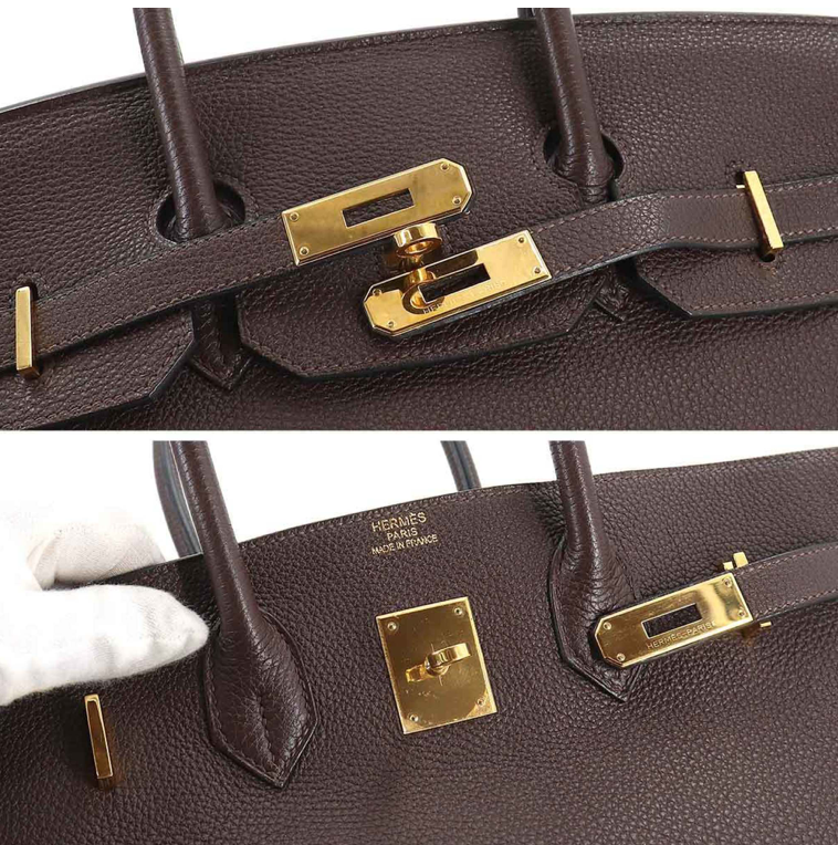 Brown Hermés Birkin 35 leather handbag with accessories