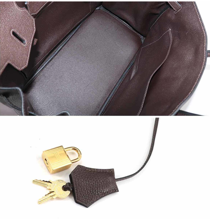 Brown Hermés Birkin 35 leather handbag with accessories