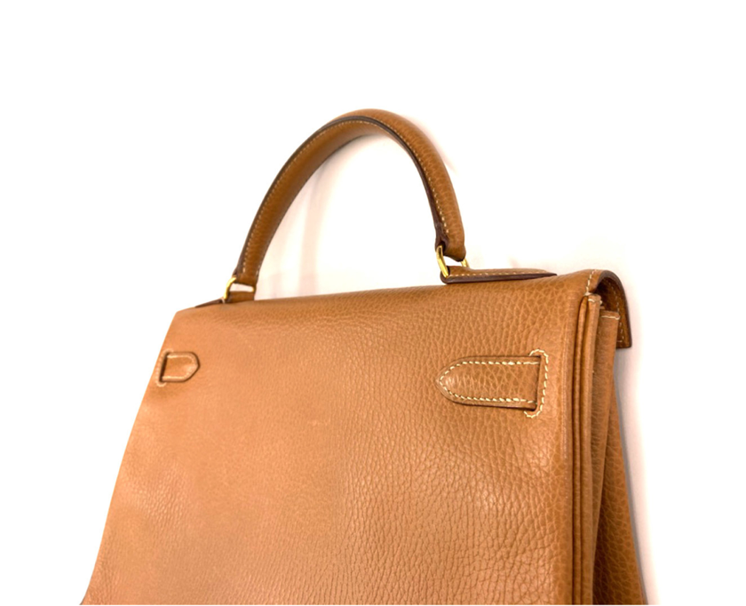 Hermes Kelly 32 gold Camel tan Togo Retourne V stamp, 1966 handbag