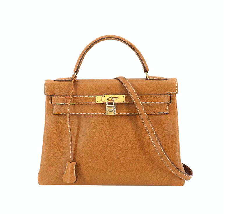 Hermes Kelly 32 gold Camel tan Togo Retourne V stamp, 1966 handbag