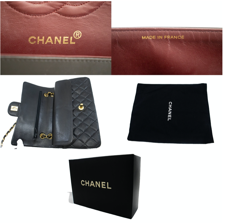 Classic Chanel handbag crafted from luxurious lambskin leather in a black hue