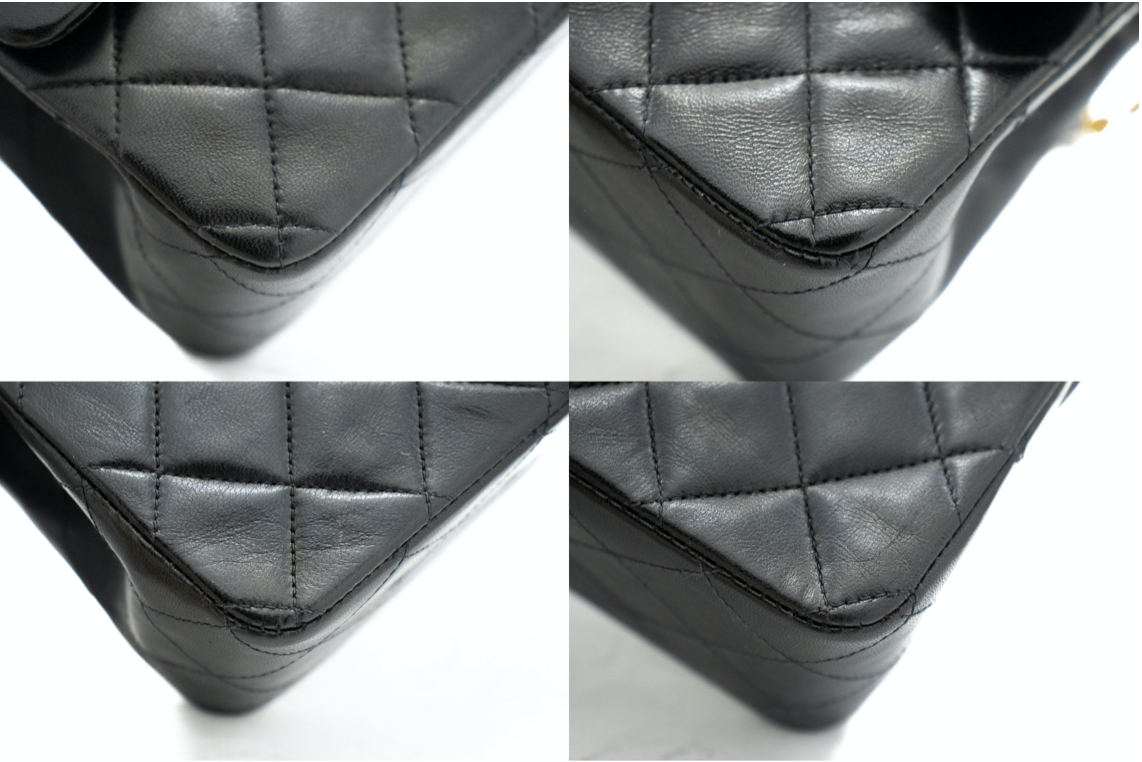 Classic Chanel handbag crafted from luxurious lambskin leather in a black hue