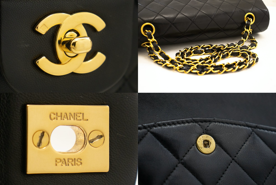 Classic Chanel handbag crafted from luxurious lambskin leather in a black hue