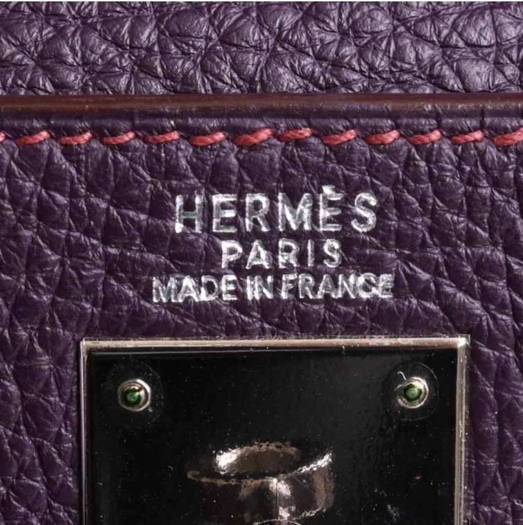 Hermes Kelly 32 violet Clemence leather handbag with box and accessories