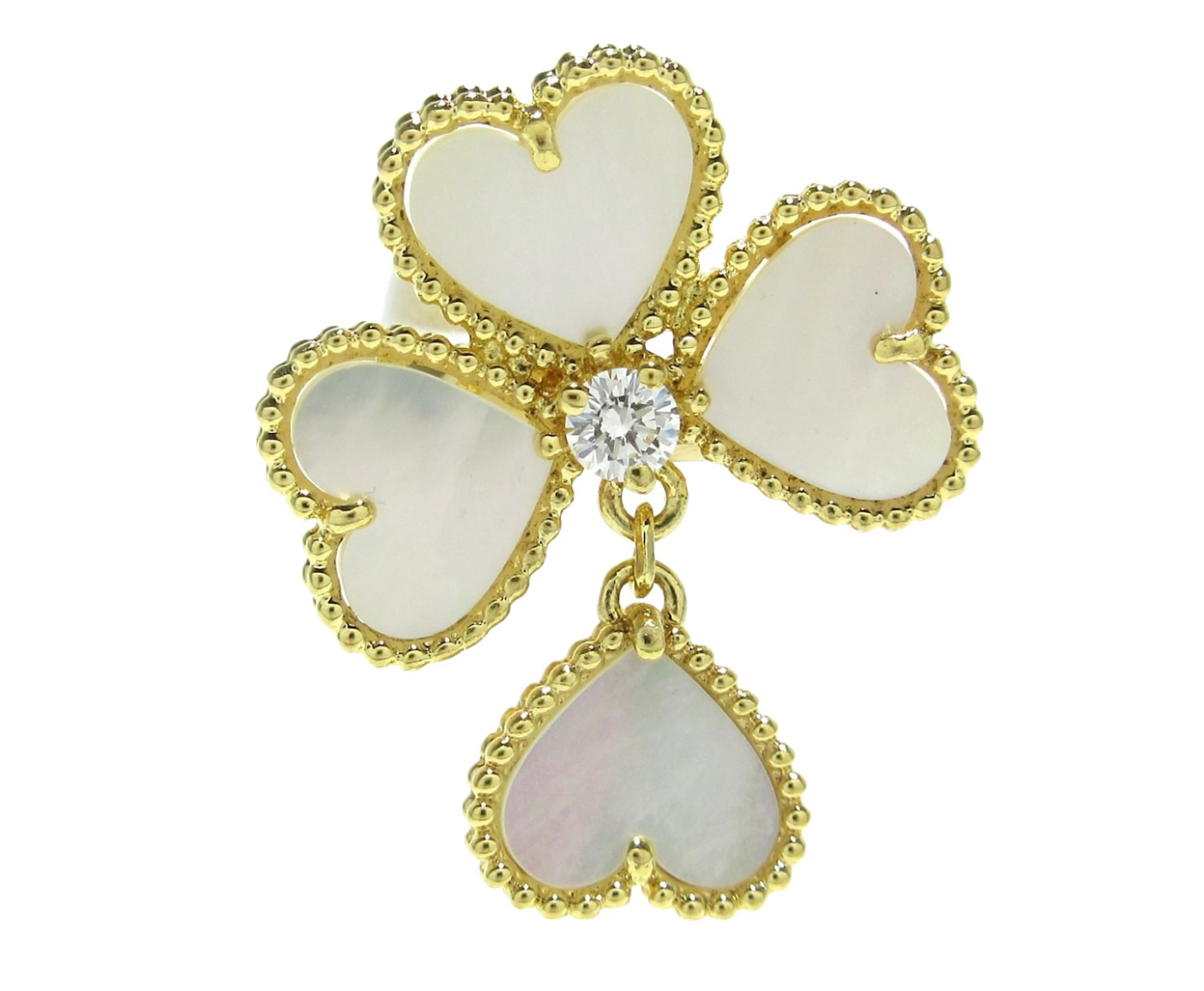 18k yellow gold Van Cleef & Arpels Sweet Alhambra effeuillage ring in full set