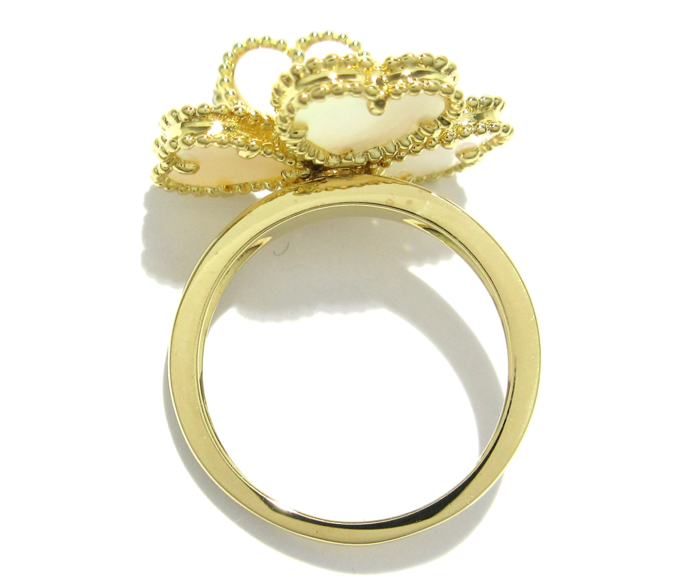 18k yellow gold Van Cleef & Arpels Sweet Alhambra effeuillage ring in full set