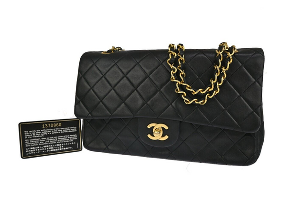 Chanel Classic black lambskin handbag with the iconic Matelasse finish
