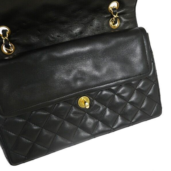 Vintage CHANEL double flap handbag with two tone clasp in full set