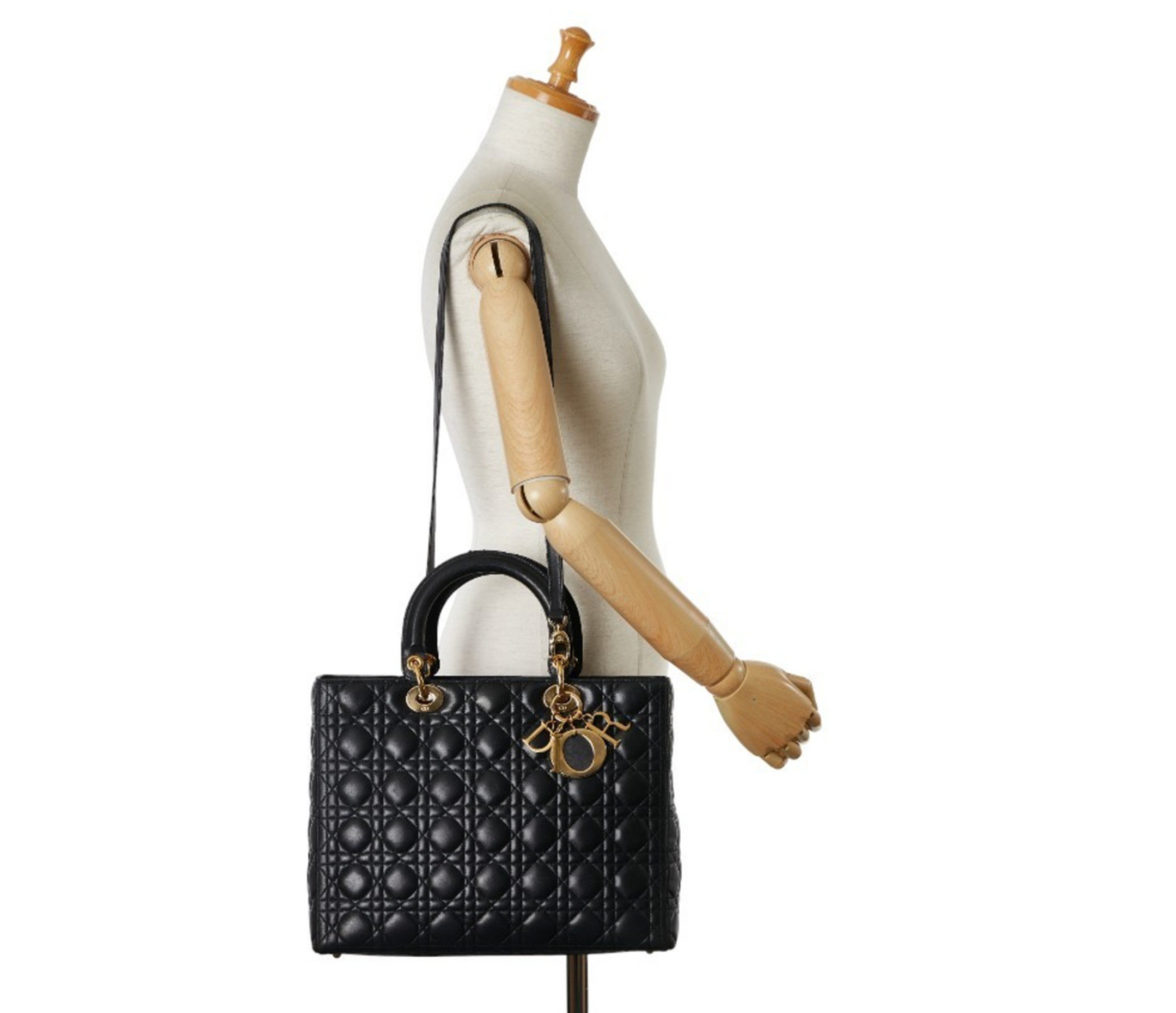 Lady Dior Dior Black Cannage Negro Lambbs de cuero de cuero de piel grande