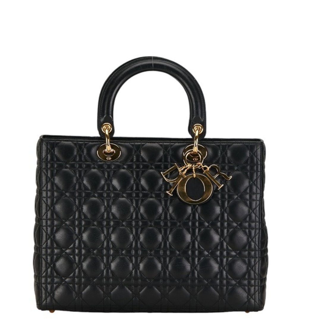 Lady Dior Dior Black Cannage Negro Lambbs de cuero de cuero de piel grande