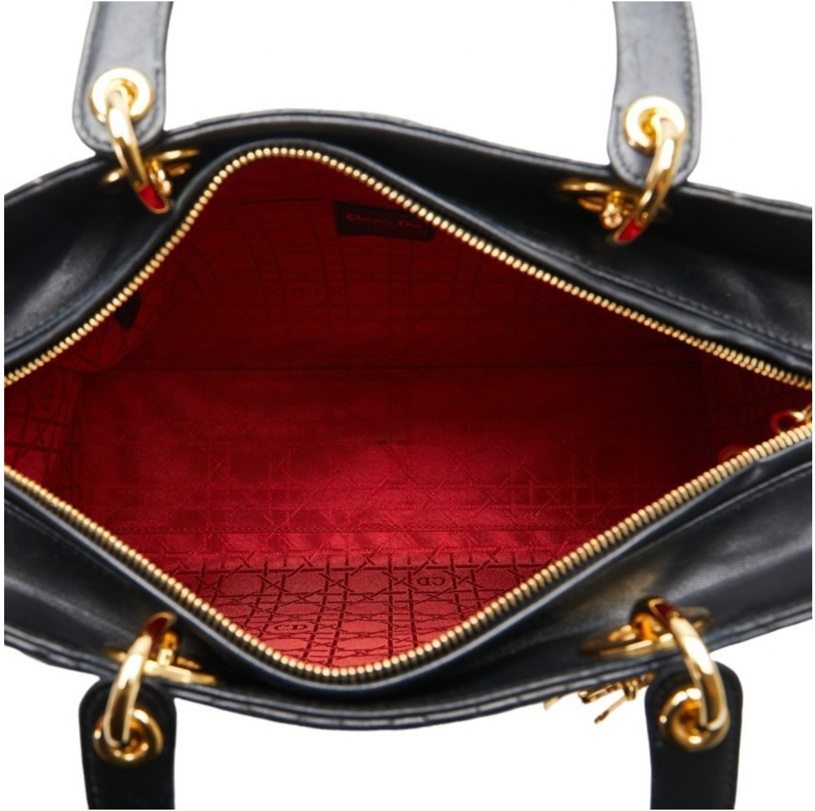 Lady Dior Dior Black Cannage Negro Lambbs de cuero de cuero de piel grande