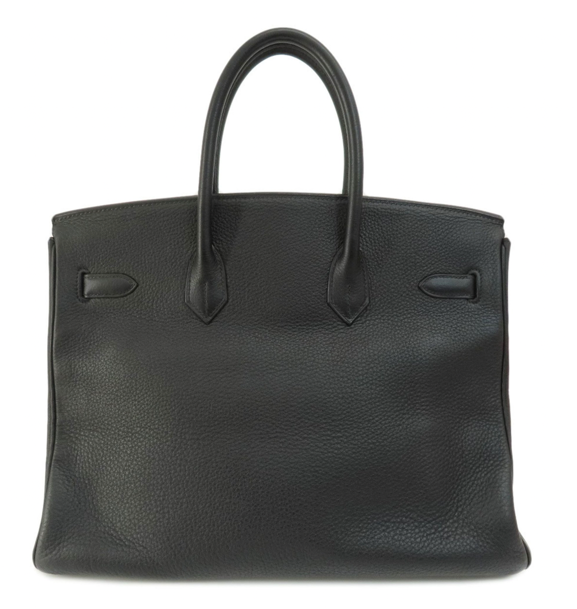 Pre-owned HERMES Birkin 35 handbag in black color and gold plated hardware