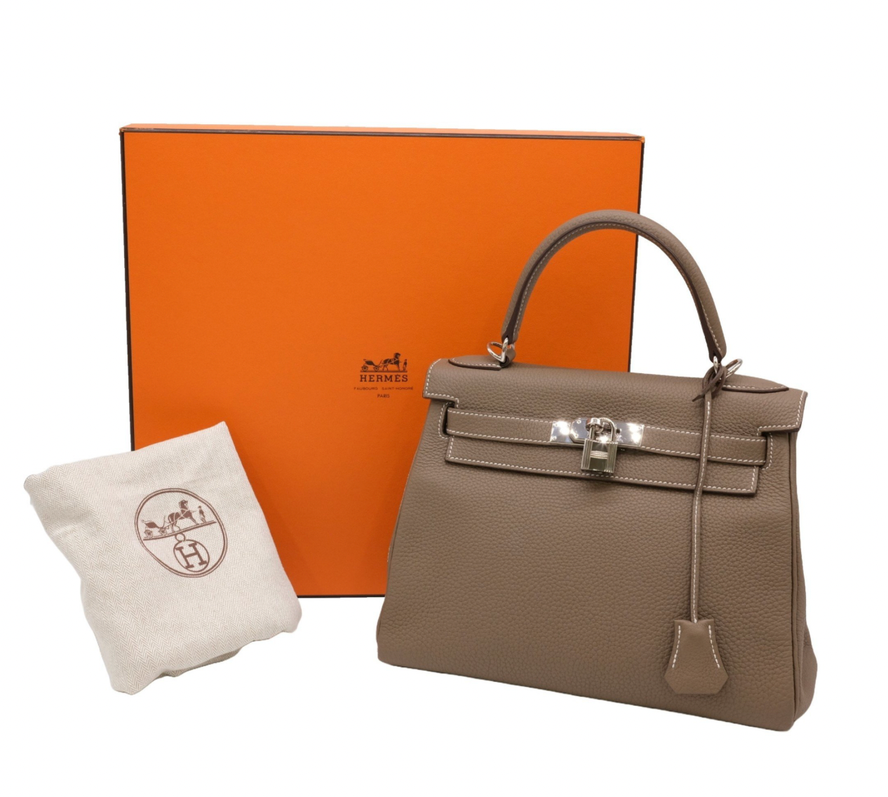 Pre-owned Hermès Kelly Retourne 28 Etoupe Togo with Palladium hardware