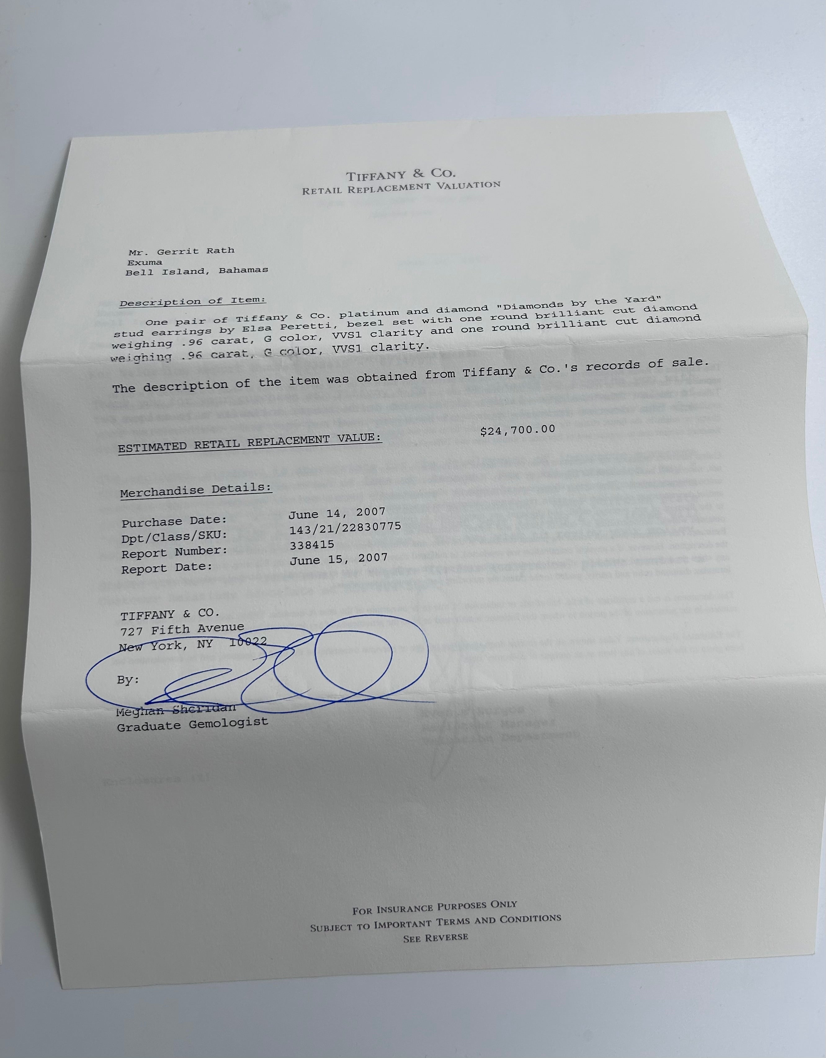 Platinum Tiffany's & Co. diamonds by the Yard® stud earrings with box and certificate