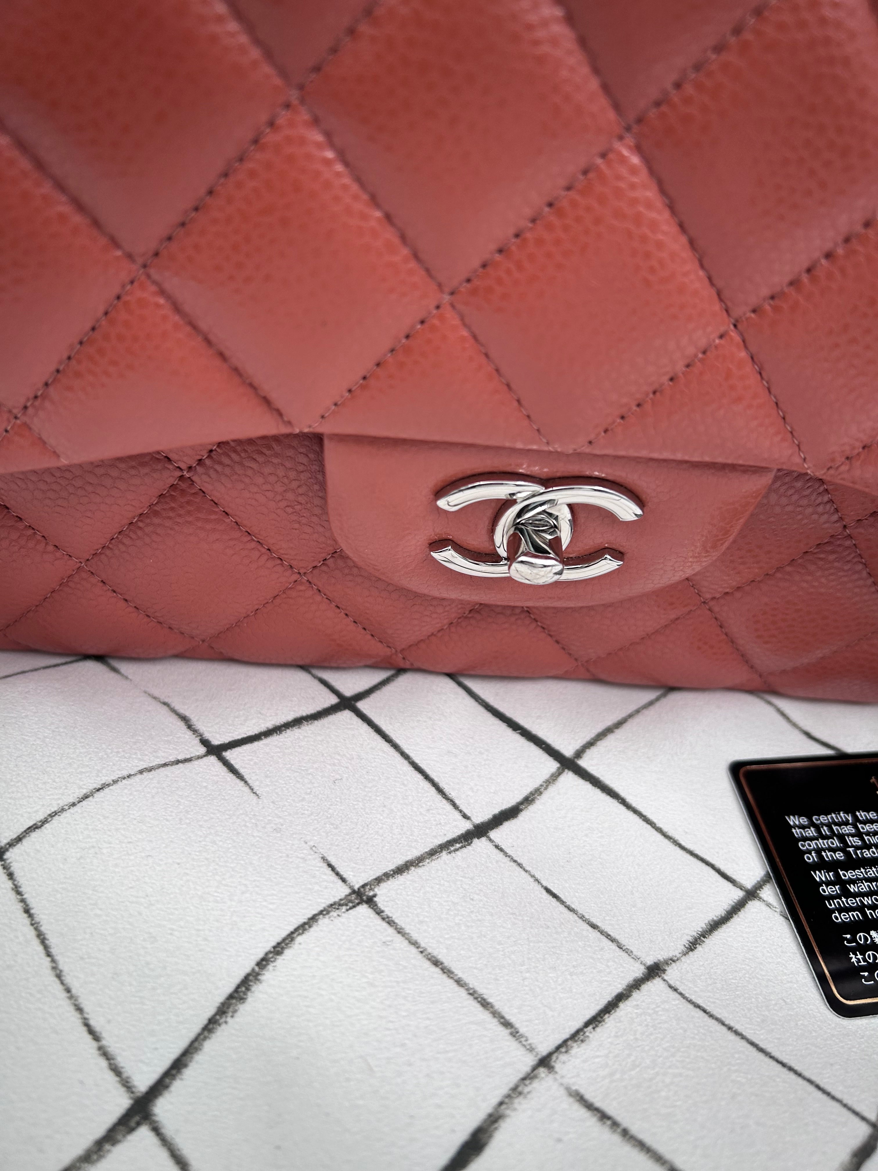 Pre-owned Chanel Jumbo Classic double flap Bag in Caramel Caviar leather with silver Hardwarer