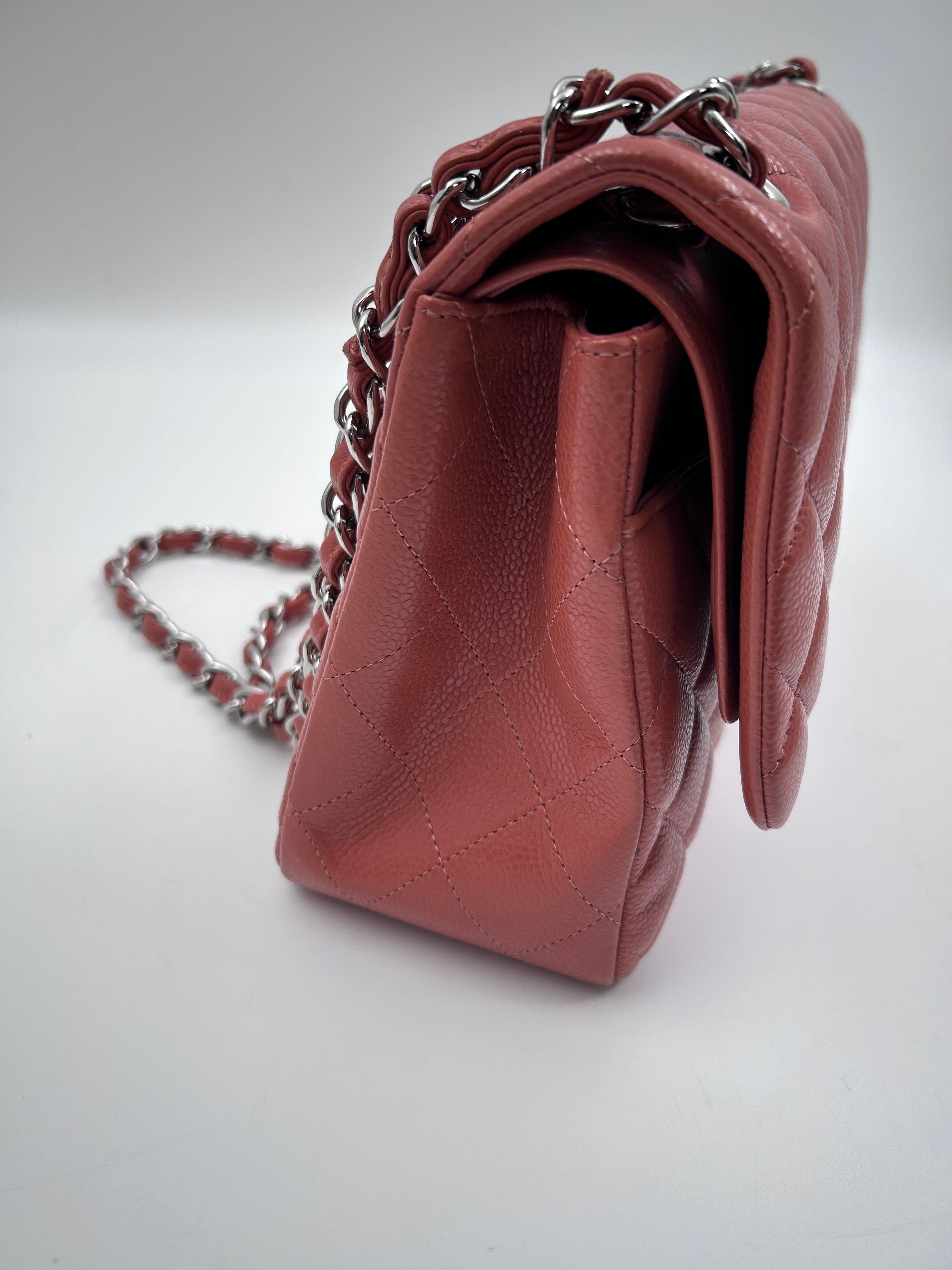 Pre-owned Chanel Jumbo Classic double flap Bag in Caramel Caviar leather with silver Hardwarer