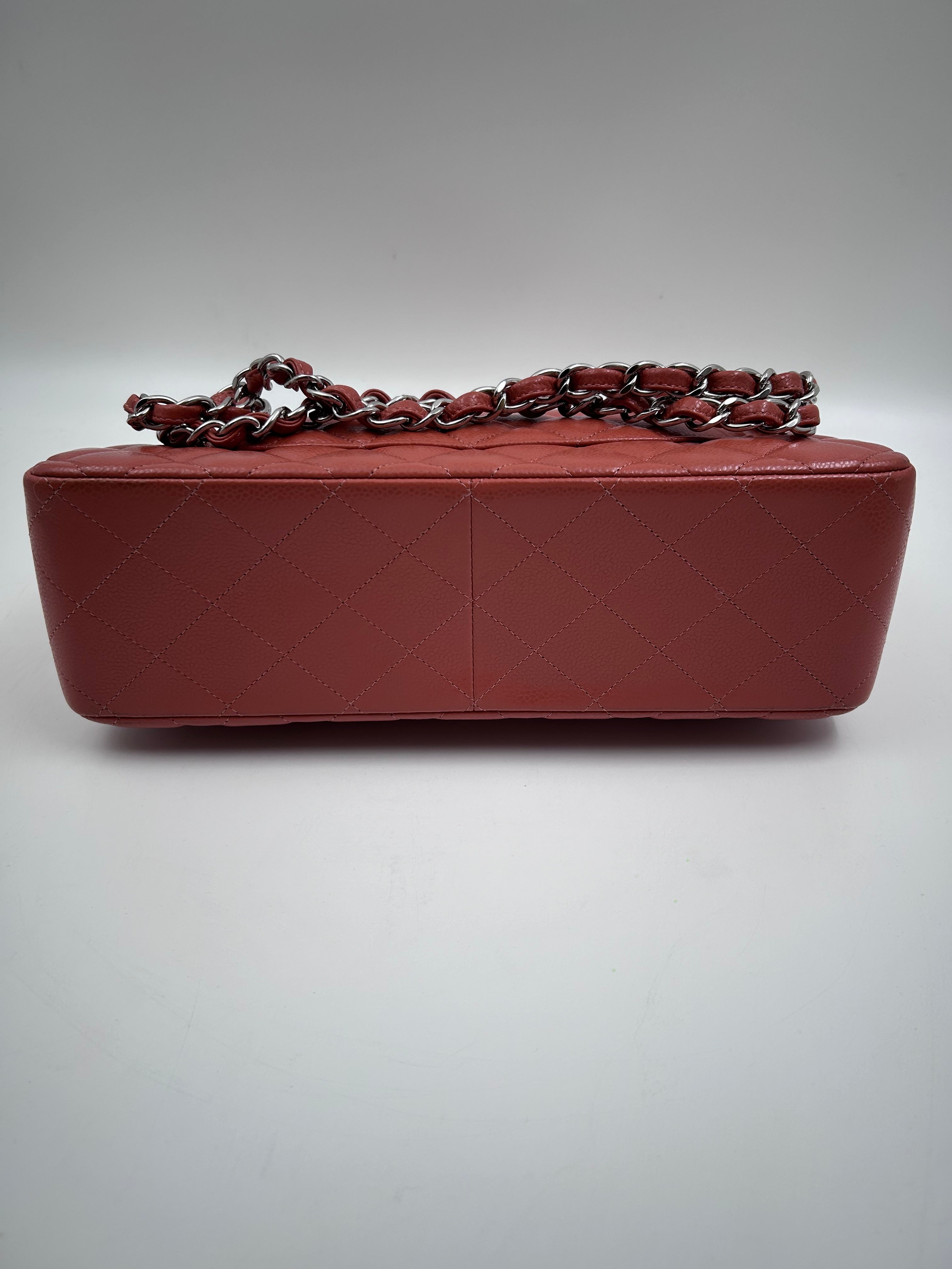 Pre-owned Chanel Jumbo Classic double flap Bag in Caramel Caviar leather with silver Hardwarer