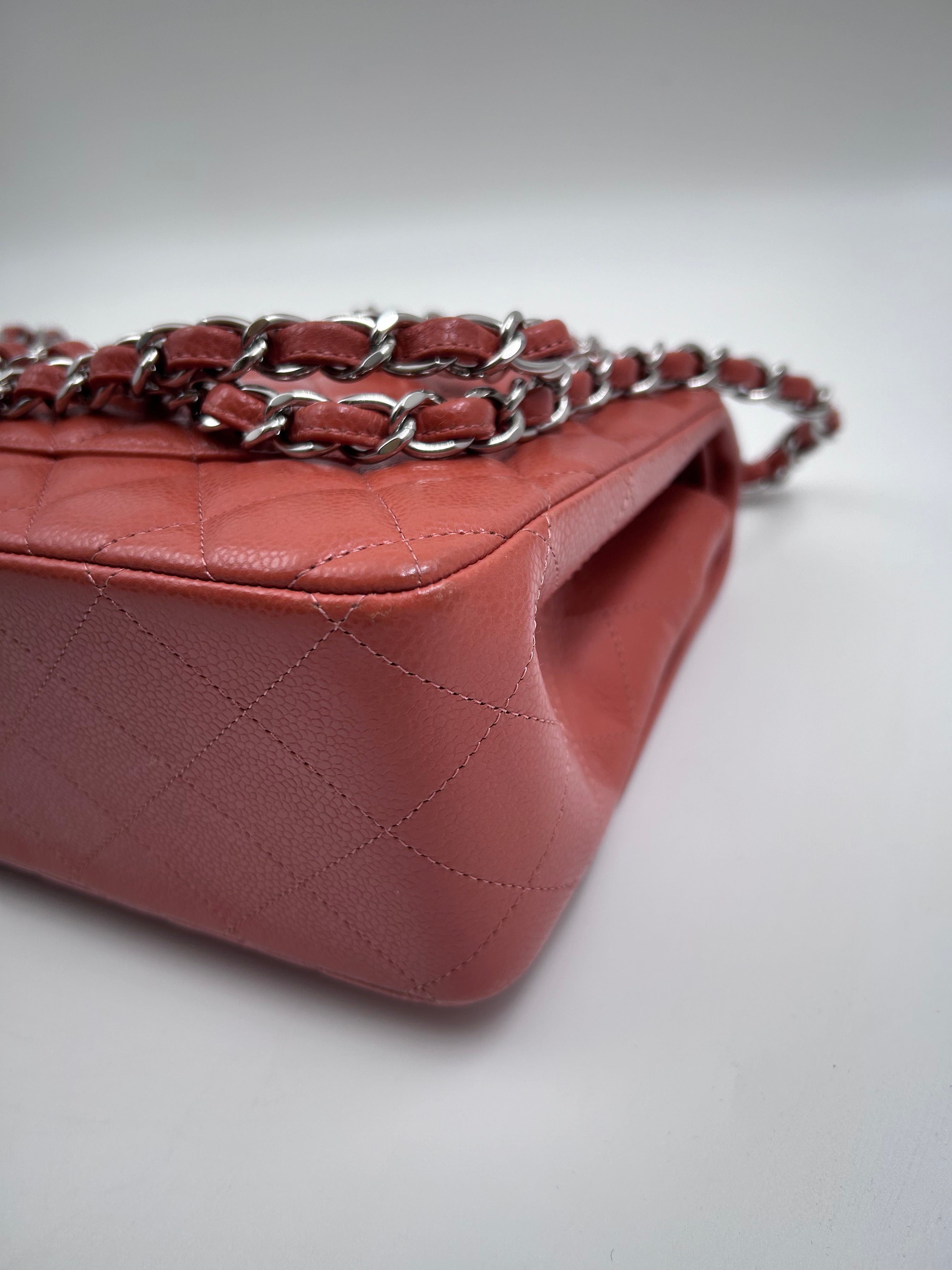 Pre-owned Chanel Jumbo Classic double flap Bag in Caramel Caviar leather with silver Hardwarer