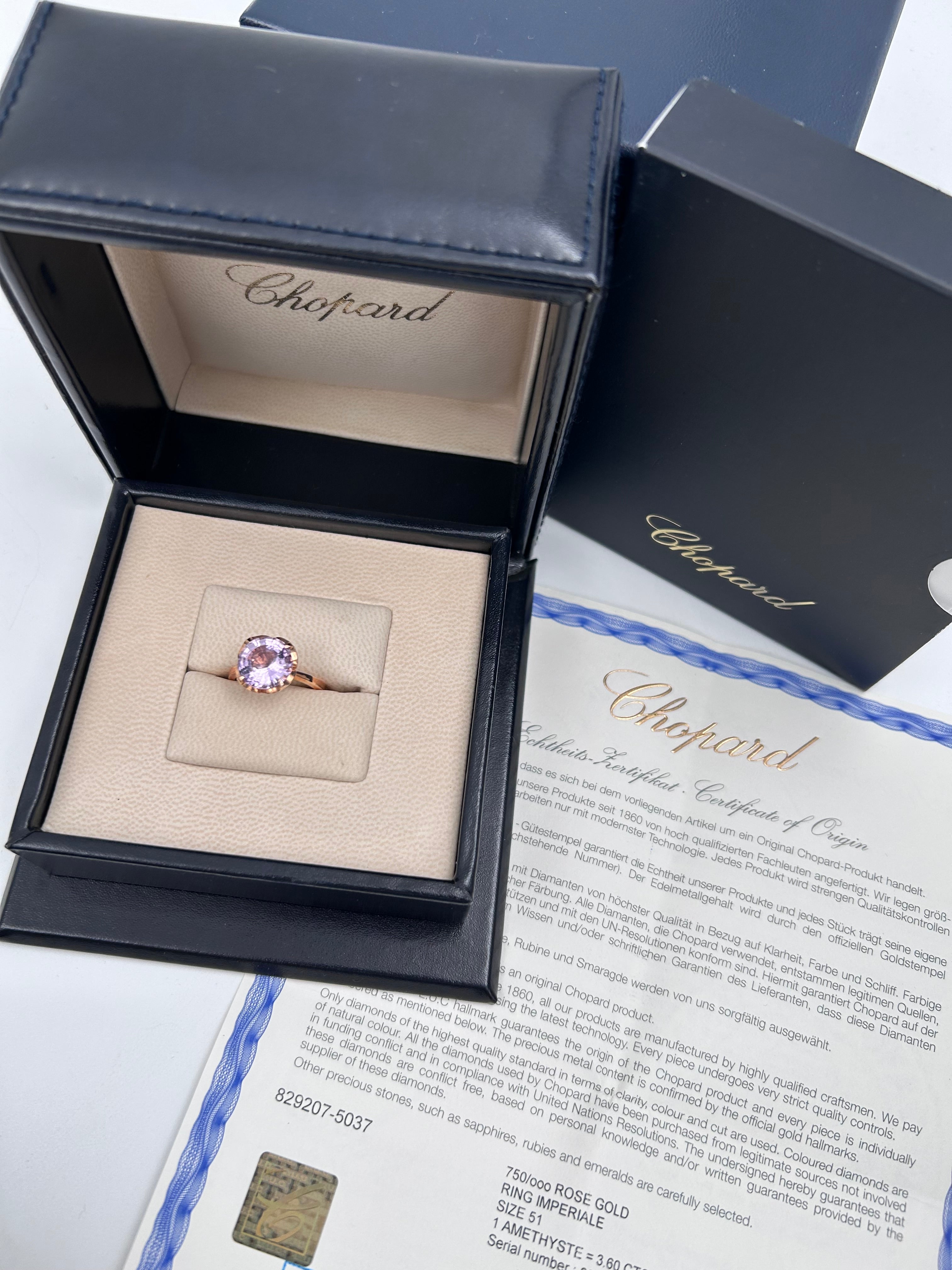 Pre-owned ring from CHOPARD Imperiale collection made from 18k rose gold and amethyst