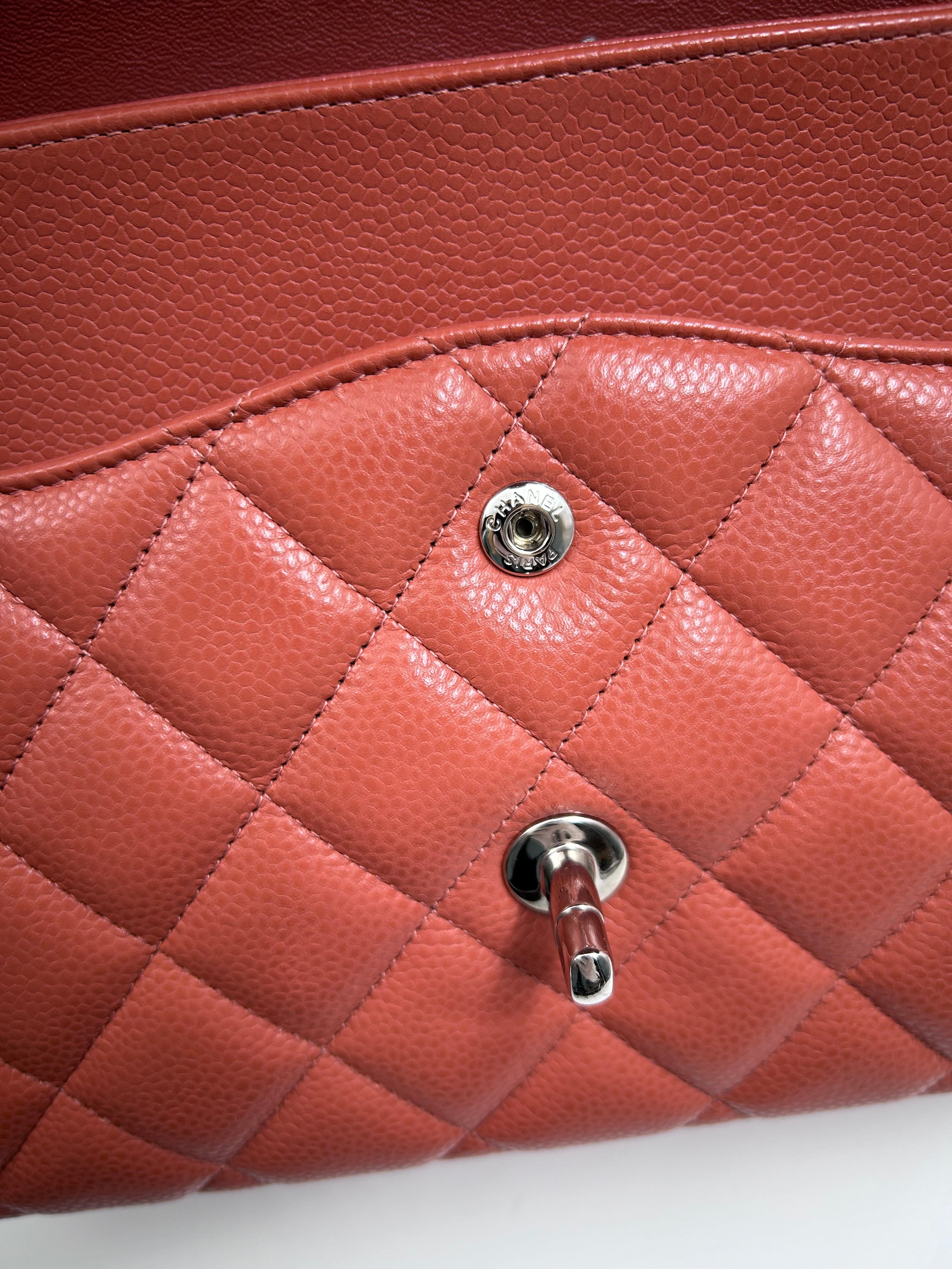 Pre-owned Chanel Jumbo Classic double flap Bag in Caramel Caviar leather with silver Hardwarer