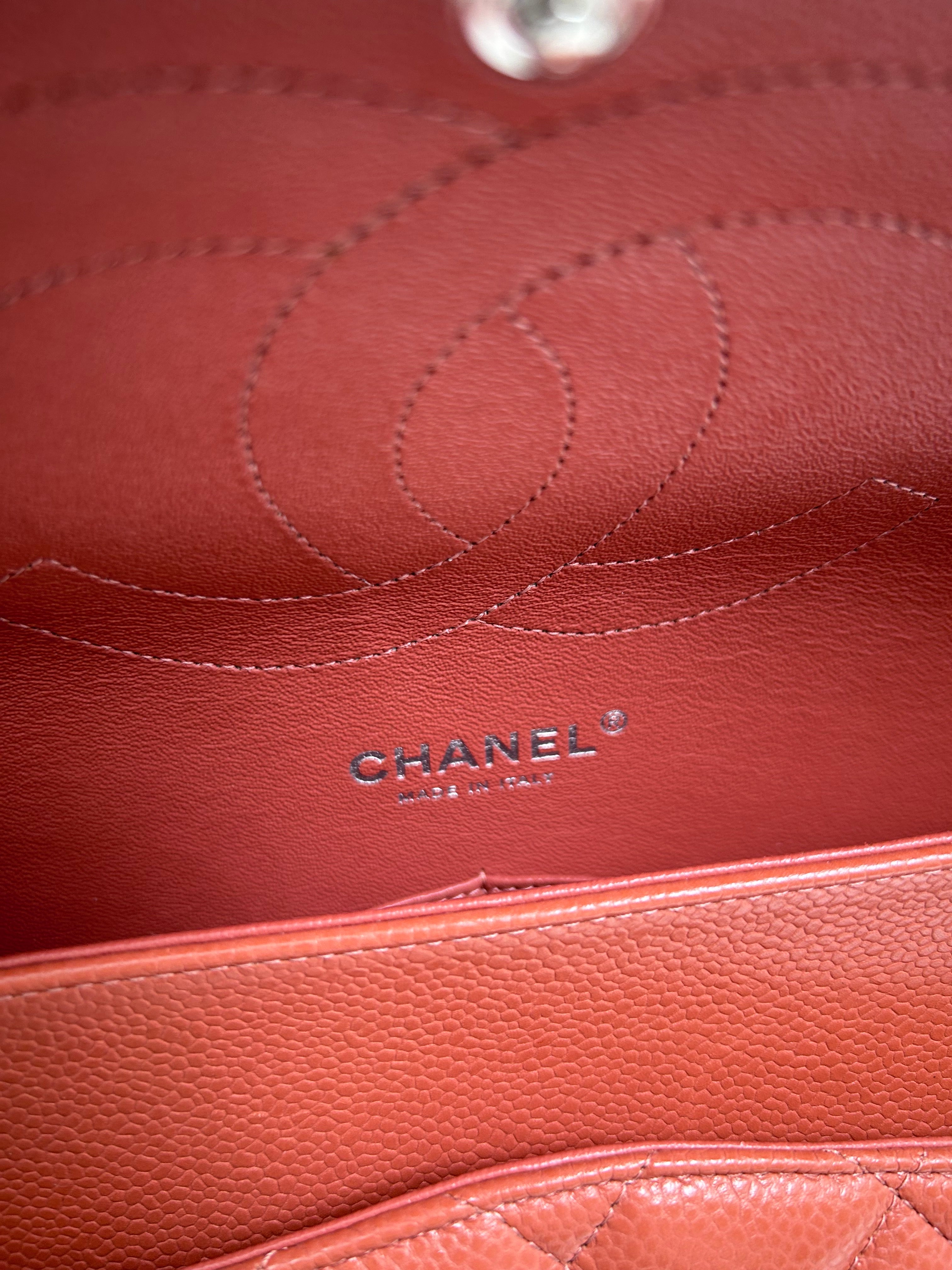 Pre-owned Chanel Jumbo Classic double flap Bag in Caramel Caviar leather with silver Hardwarer