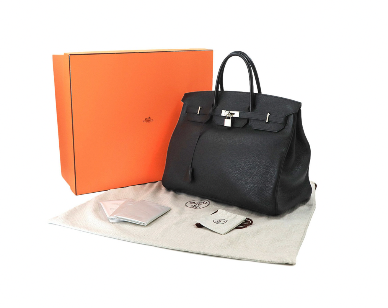Pre-owned Hermès HSS Birkin 40 handbag made from black Vache Liegee leather in full set