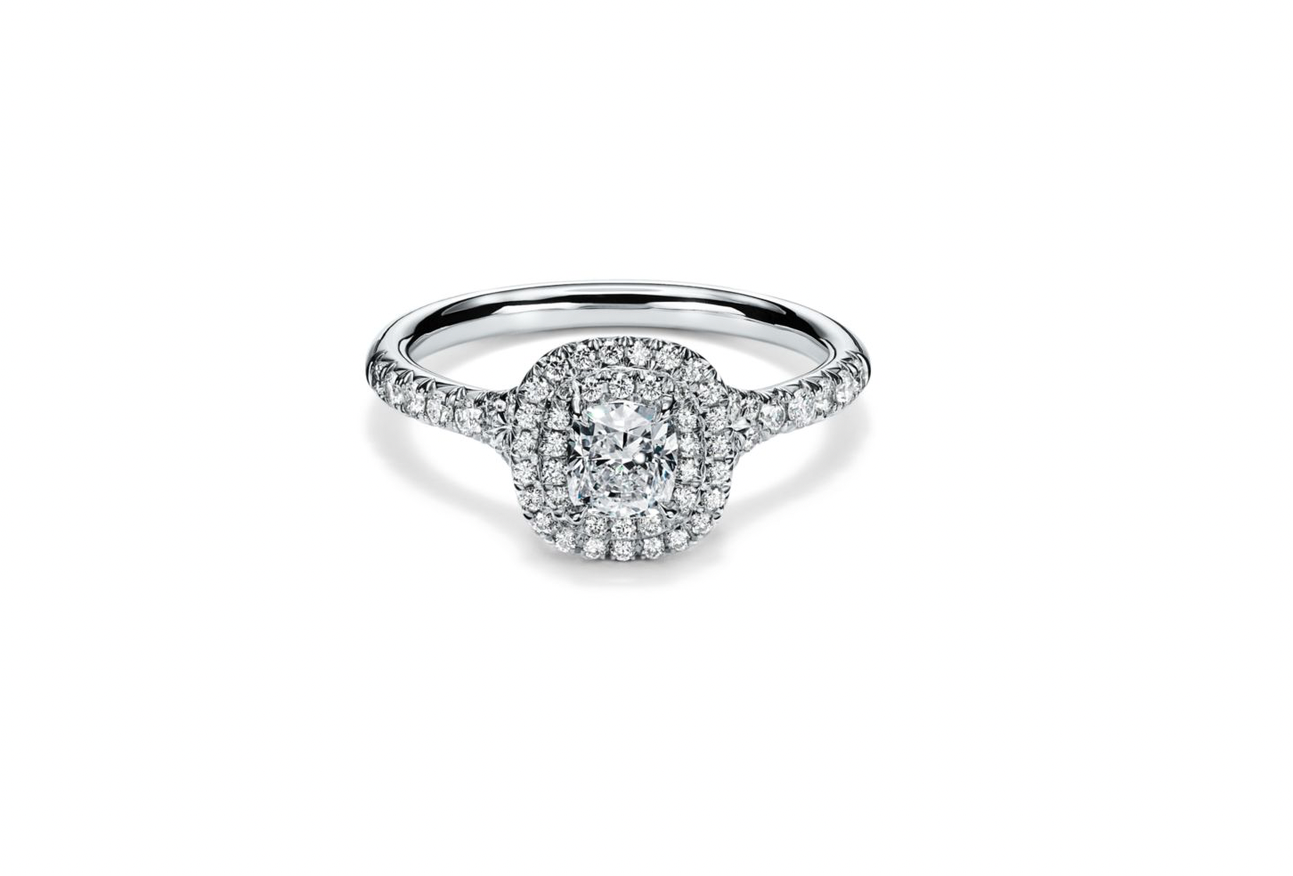 Pre-owned Tiffany Soleste double halo platinum engagement ring with a 0.43ct diamond