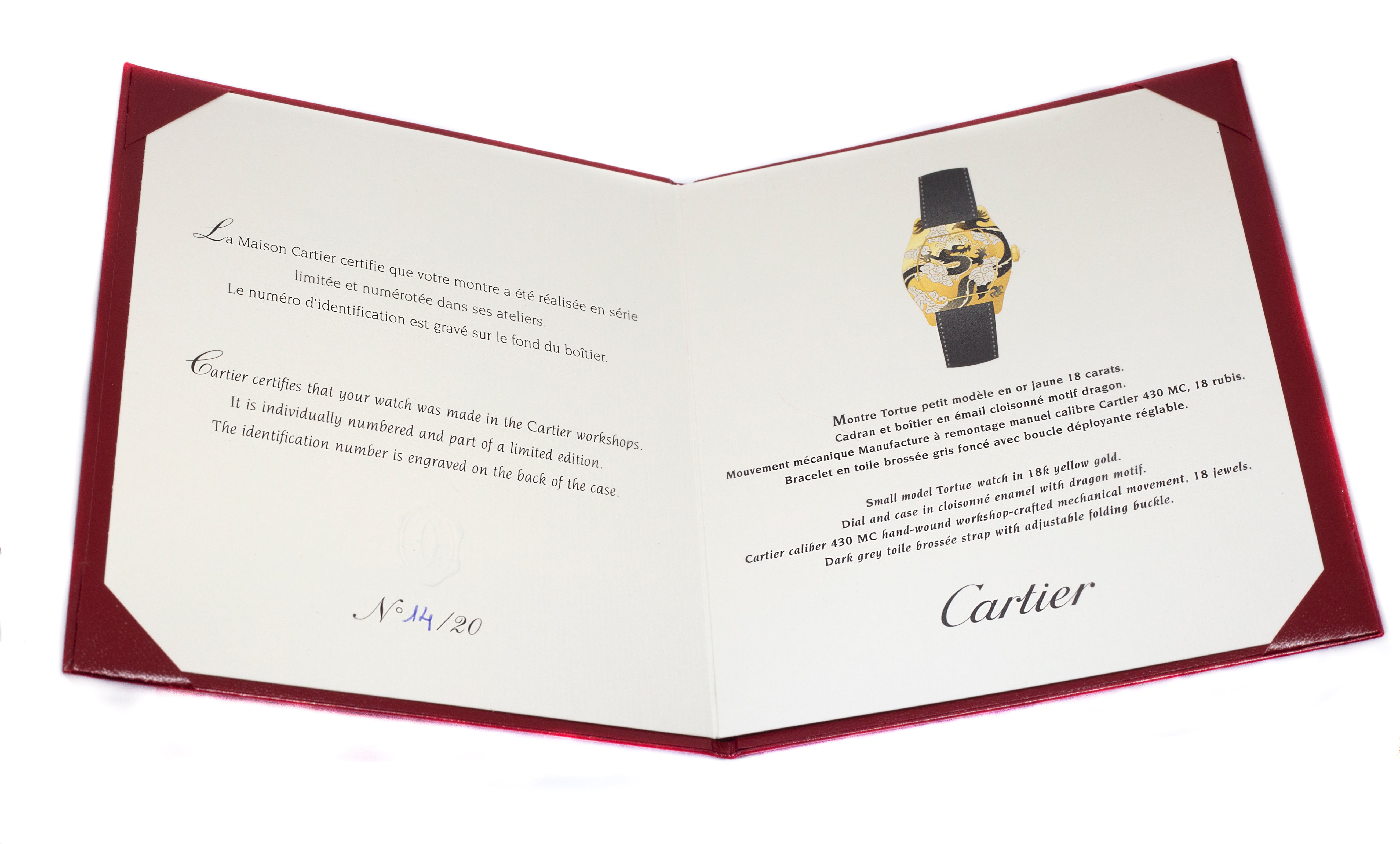 Cartier Tortue Petit Modelé limited edition yellow gold cloisonné enamel wristwatch with dragon motif