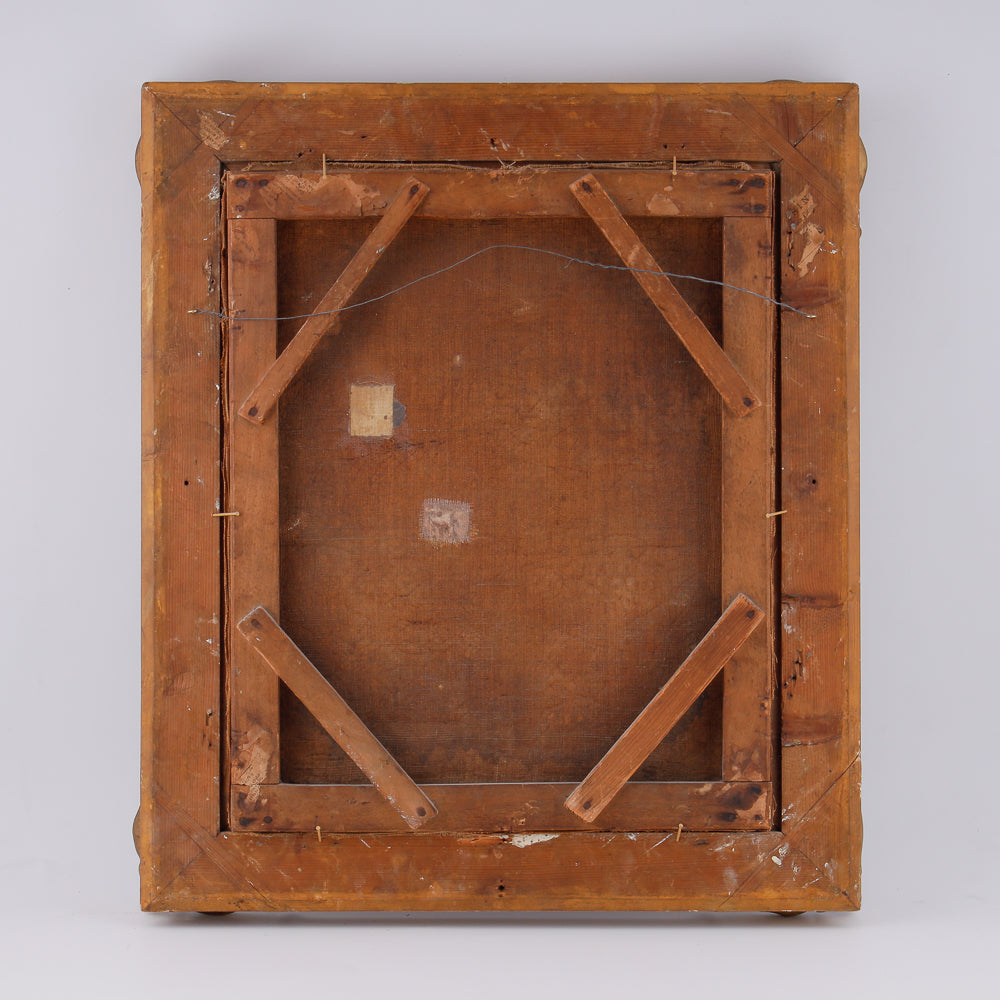 Antique oil on canvas painting showcasing the fascinating triangular relationship