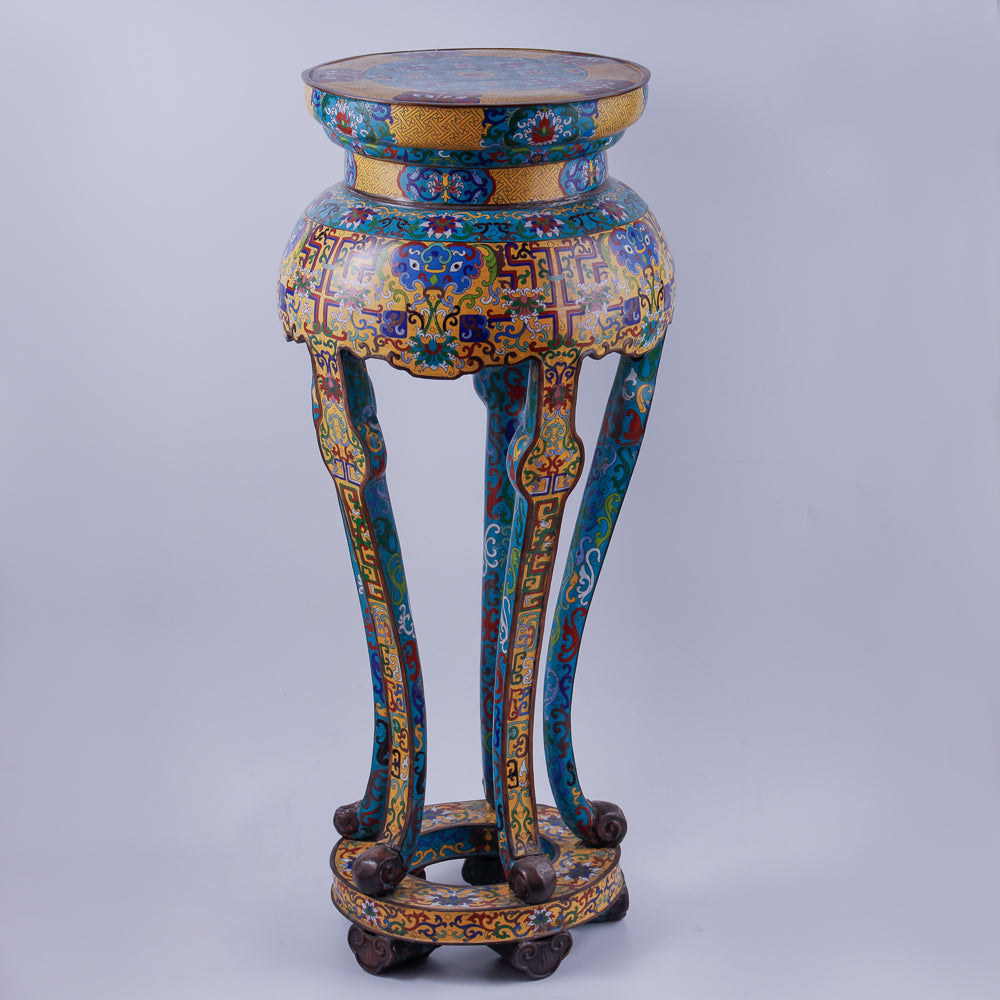 Antique hand-painted brass console with Chinese motives.