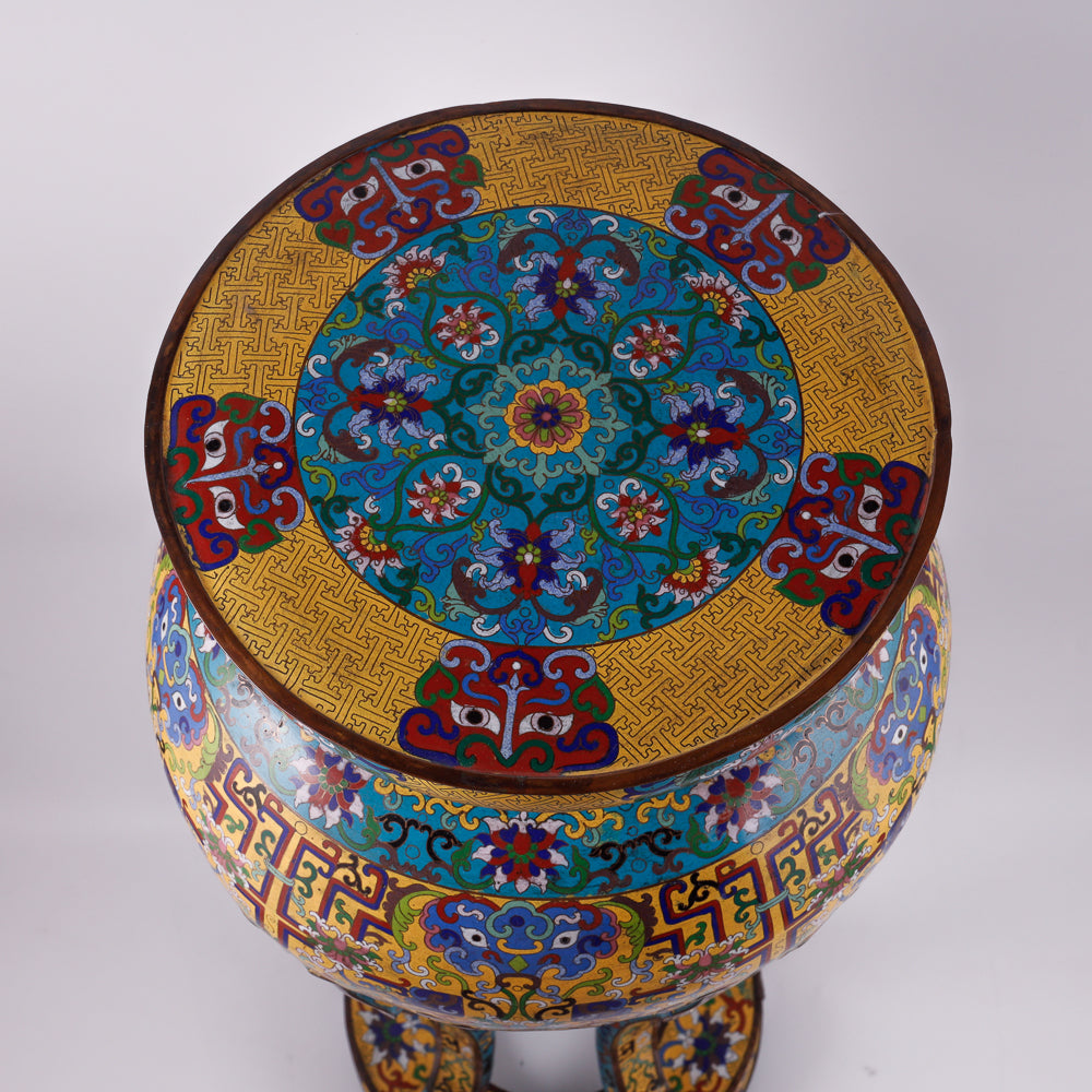 Antique hand-painted brass console with Chinese motives.