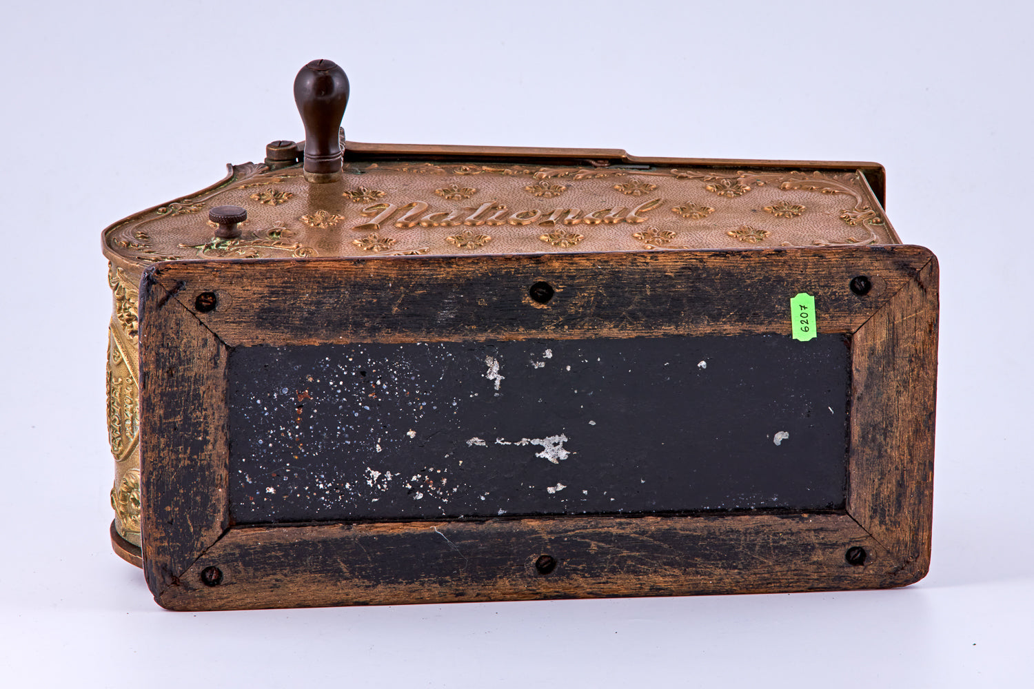 antique portable brass cash register, signed “The National Cash Register Payton O. U.S.A.” by “National”