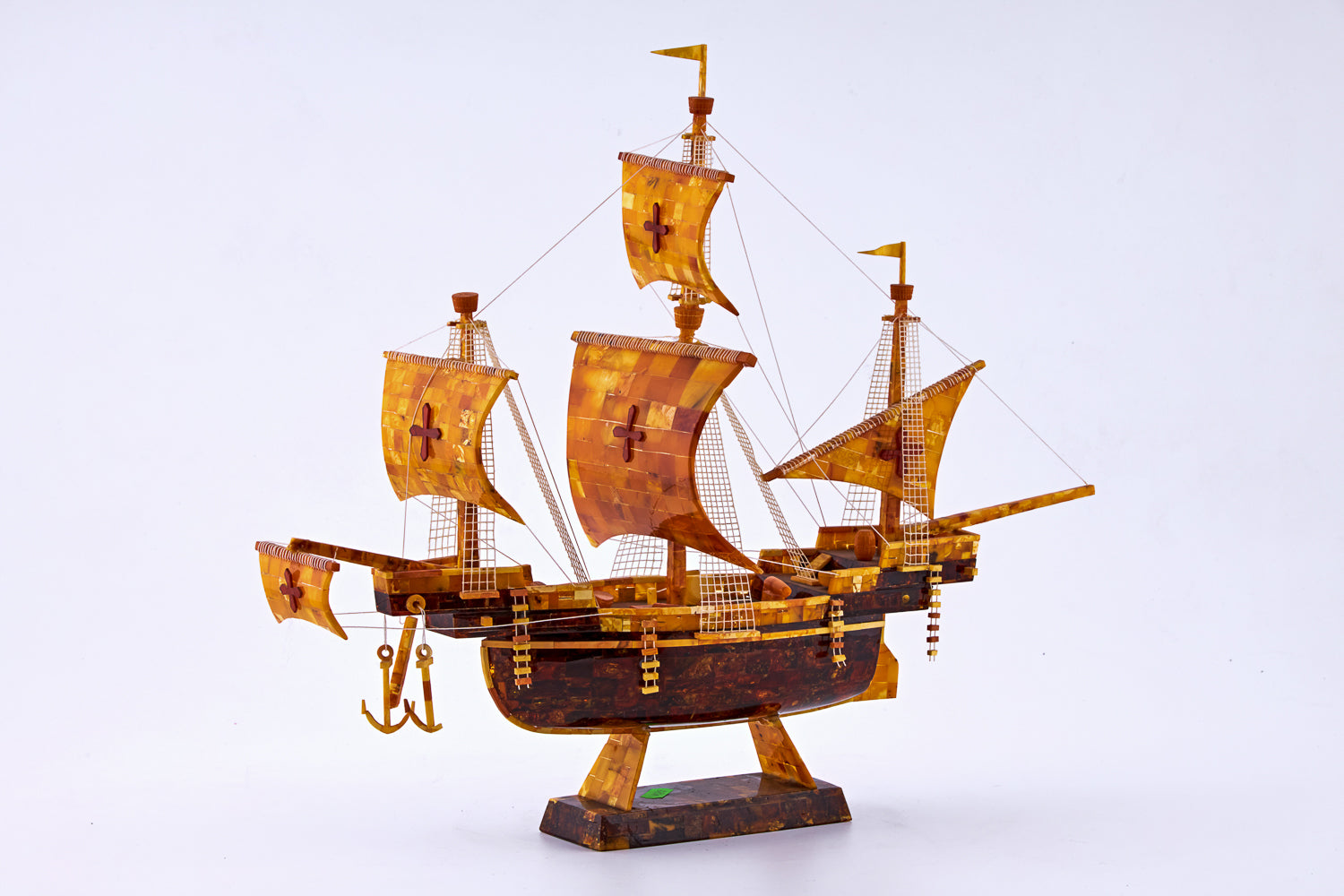 Vintage Spanish galleon meticulously hand-carved entirely from Baltic Amber