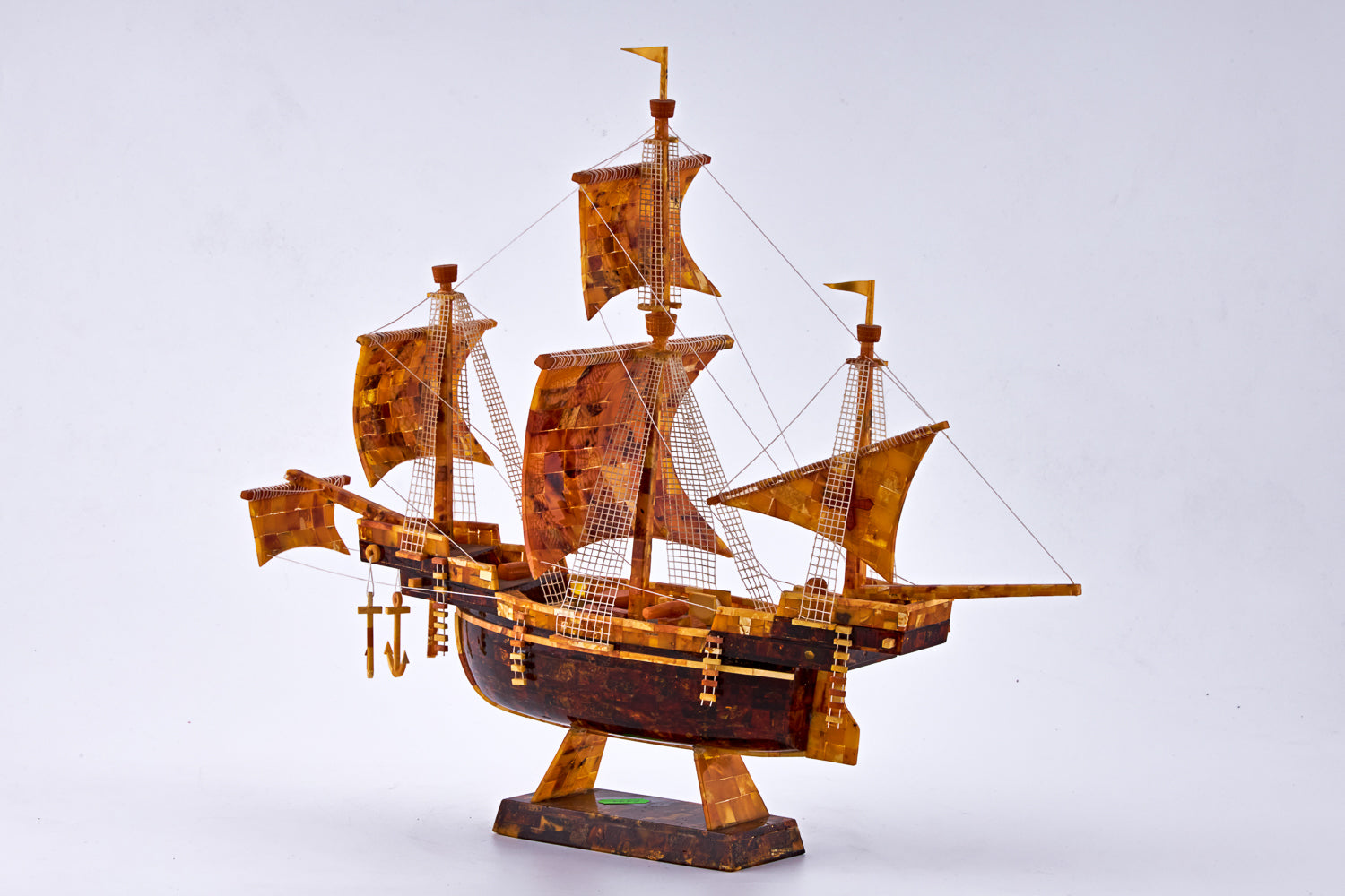Vintage Spanish galleon meticulously hand-carved entirely from Baltic Amber