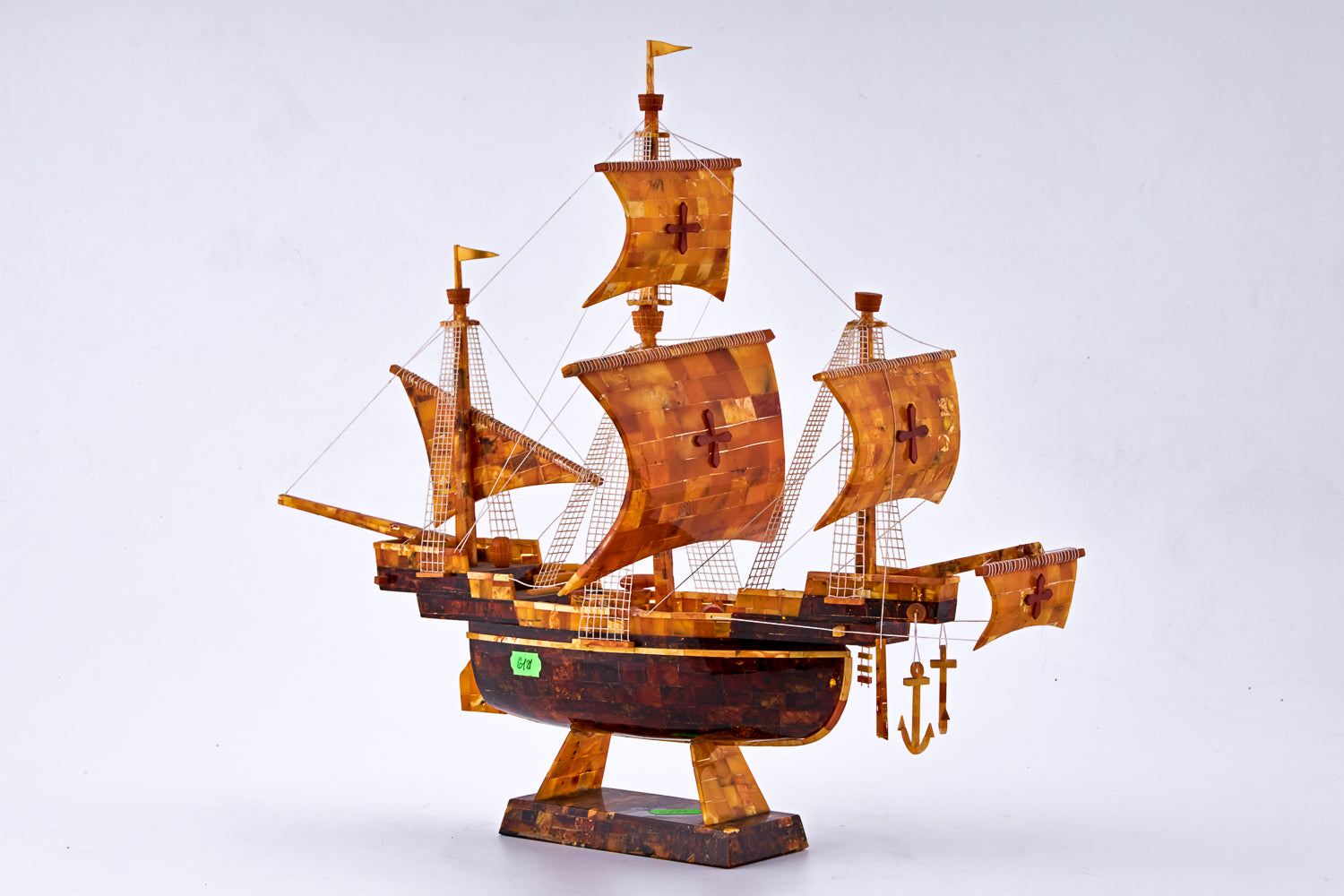 Vintage Spanish galleon meticulously hand-carved entirely from Baltic Amber